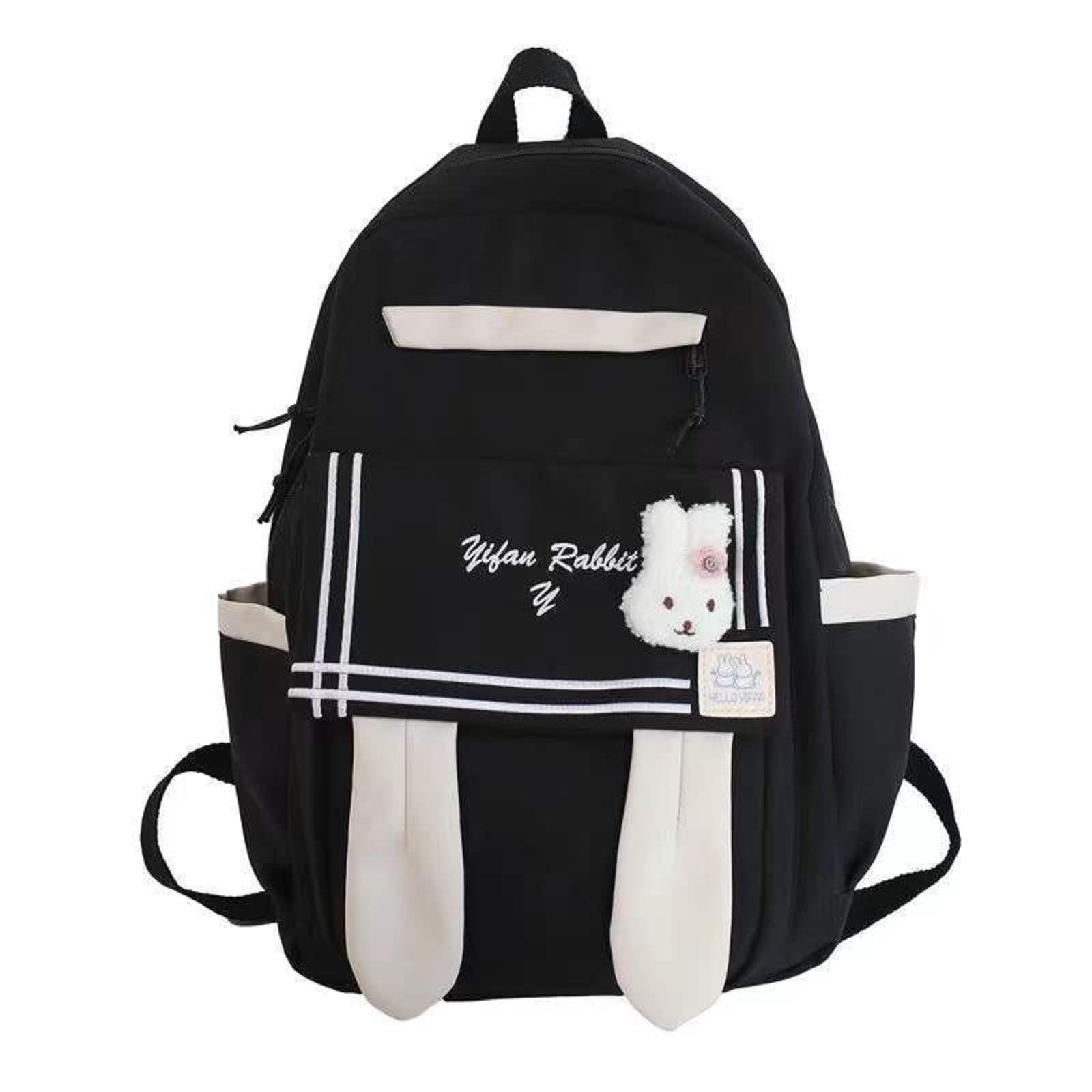Japanese Kawaii Bunny Ears Backpack for Girls - Large Waterproof School Bag for Teens, Students & Lolita Fashion | Perfect for School, Travel & Cosplay (Black, Large Size)
