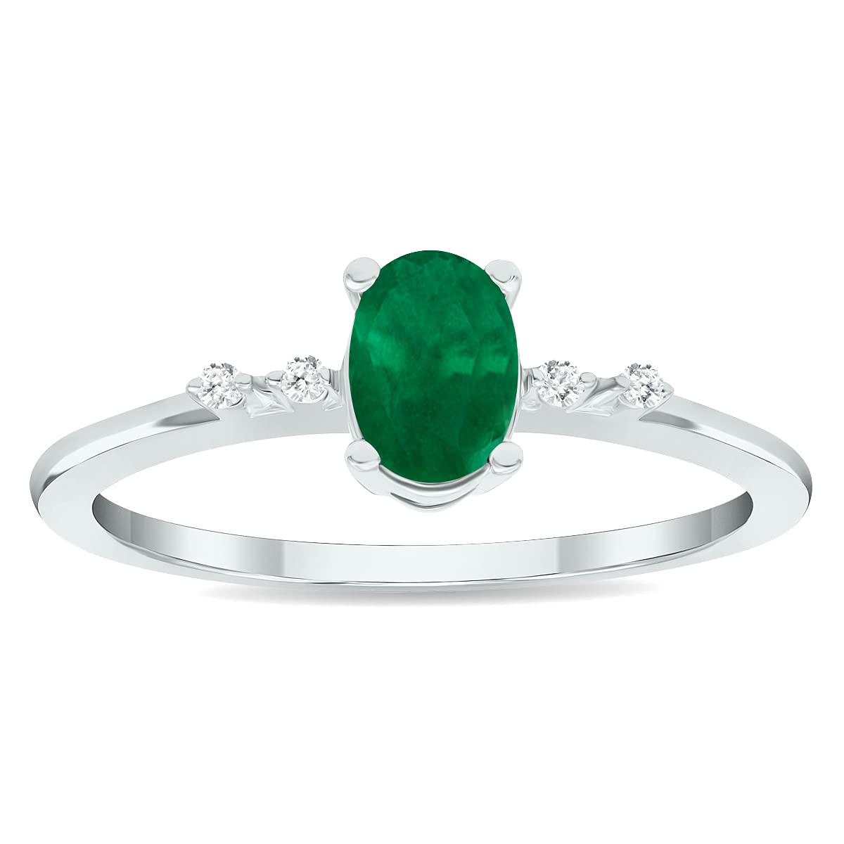 10K White Gold Women's Emerald and Diamond Ring - Elegant Sparkle Jewelry for Weddings, Anniversaries & Special Occasions