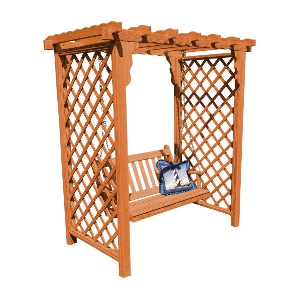 Yellow Pine Covington Arbor & Swing - Rustic Garden Arbor with Swing for Outdoor Patio, Backyard, and Wedding Decor