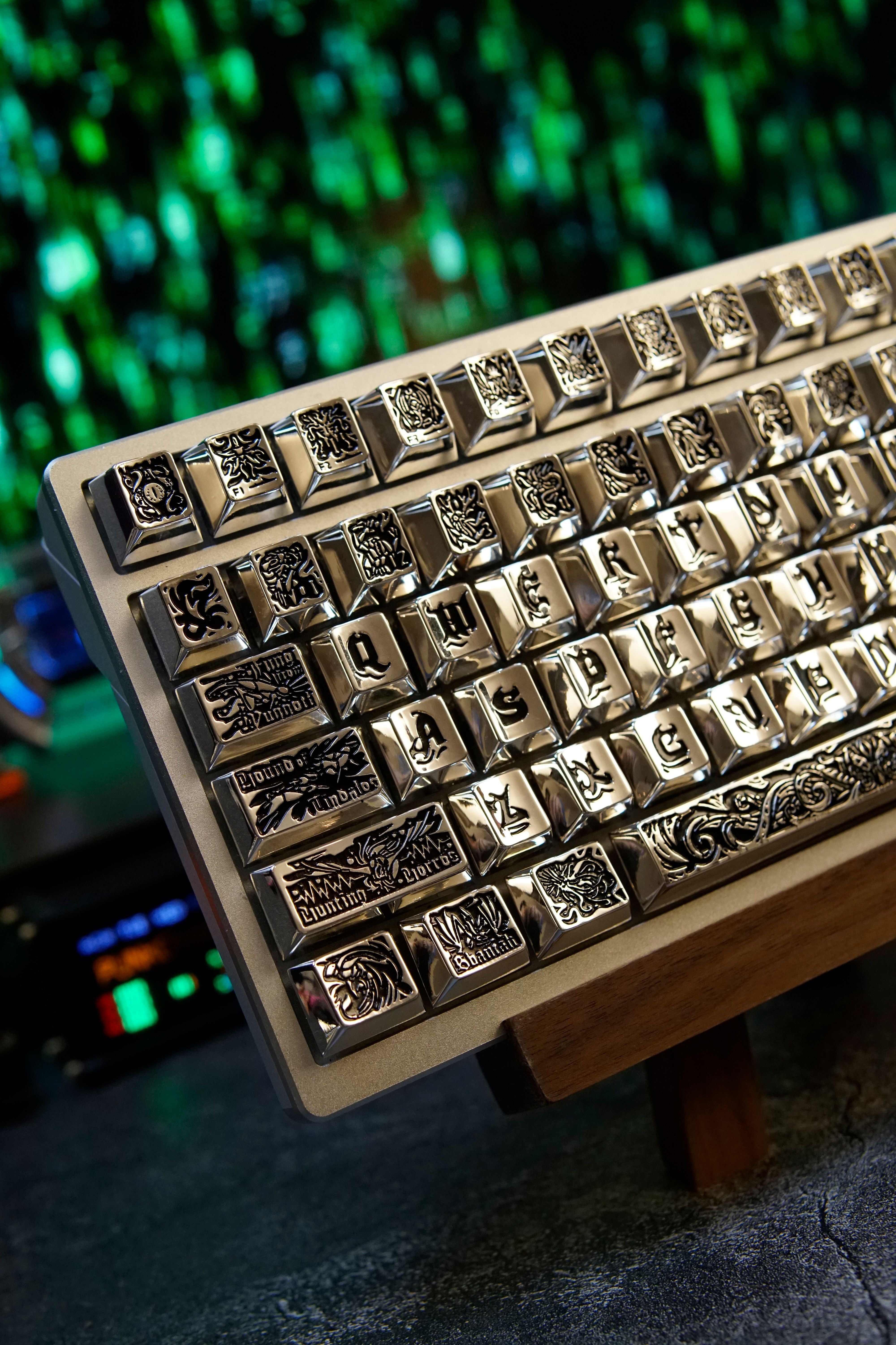 Ancient God Themed Metal Keycap Set - Personalized Mechanical Keyboard Accessories (Silver) for Gaming & Typing Enthusiasts
