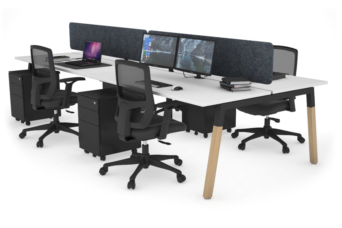 Quadro A Legs 4-Person Office Workstation with Wood Legs & Cross Beam [1200L x 700W] - Perfect for Collaborative Workspaces, Home Offices & Coworking Environments