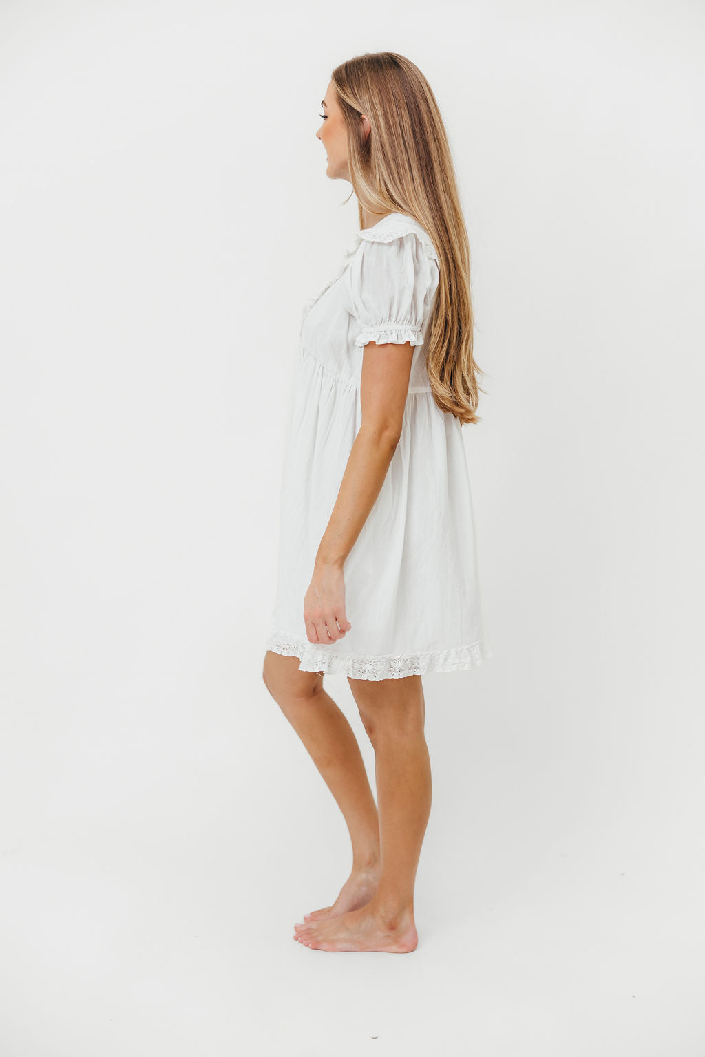 Duchess 100% Cotton Statement Collar Mini Dress in Off White | Elegant Summer Party & Wedding Guest Outfit