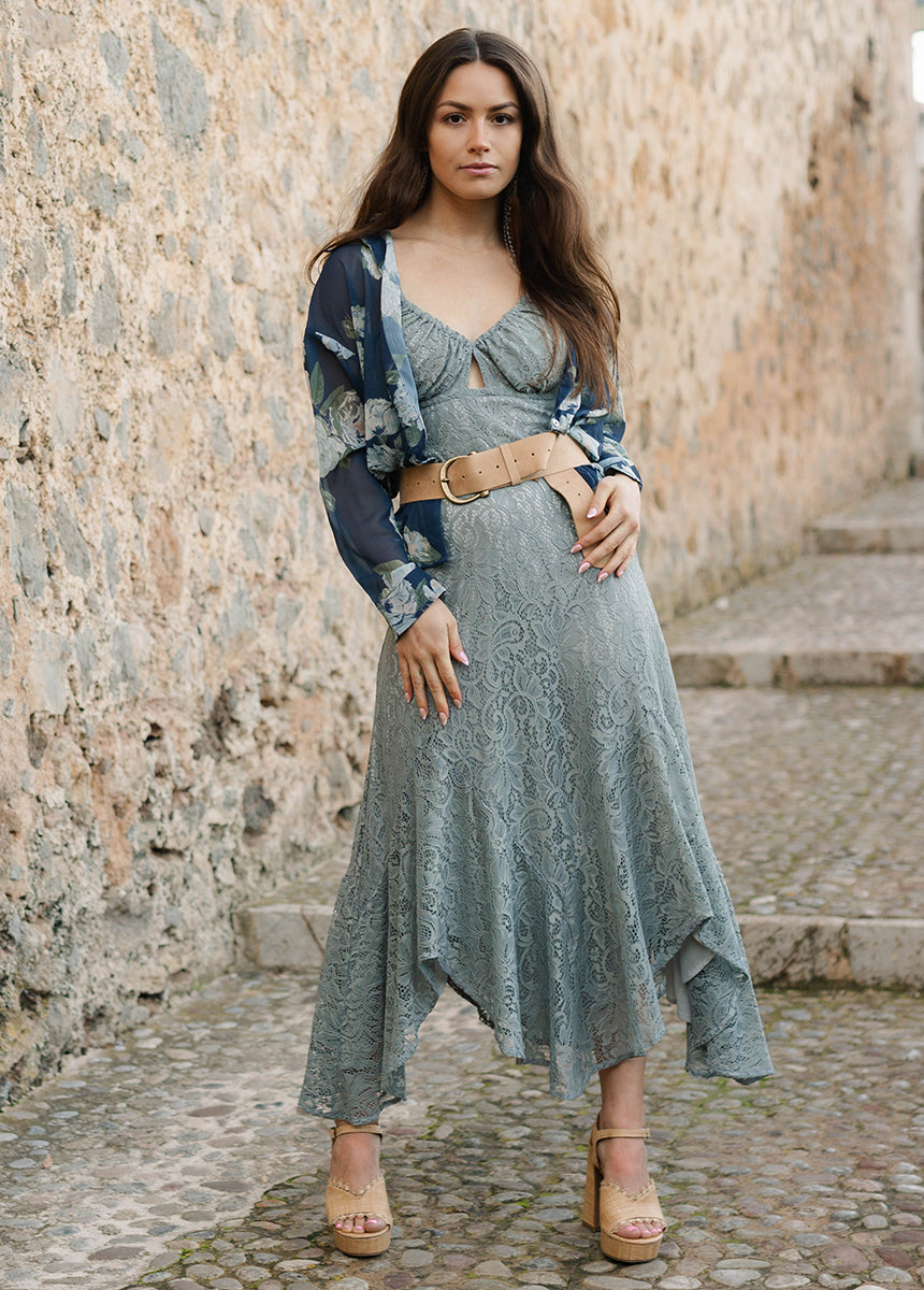 Ravyn Dress in Whisper Blue - Elegant Flowy Midi Dress for Women | Perfect for Weddings, Parties & Summer Outfits
