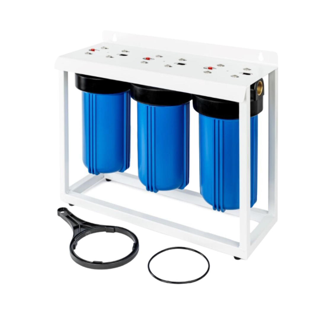 Triple 10 Jumbo Water Filter System with Frame - Perfect for Home, Office, and RV Water Purification