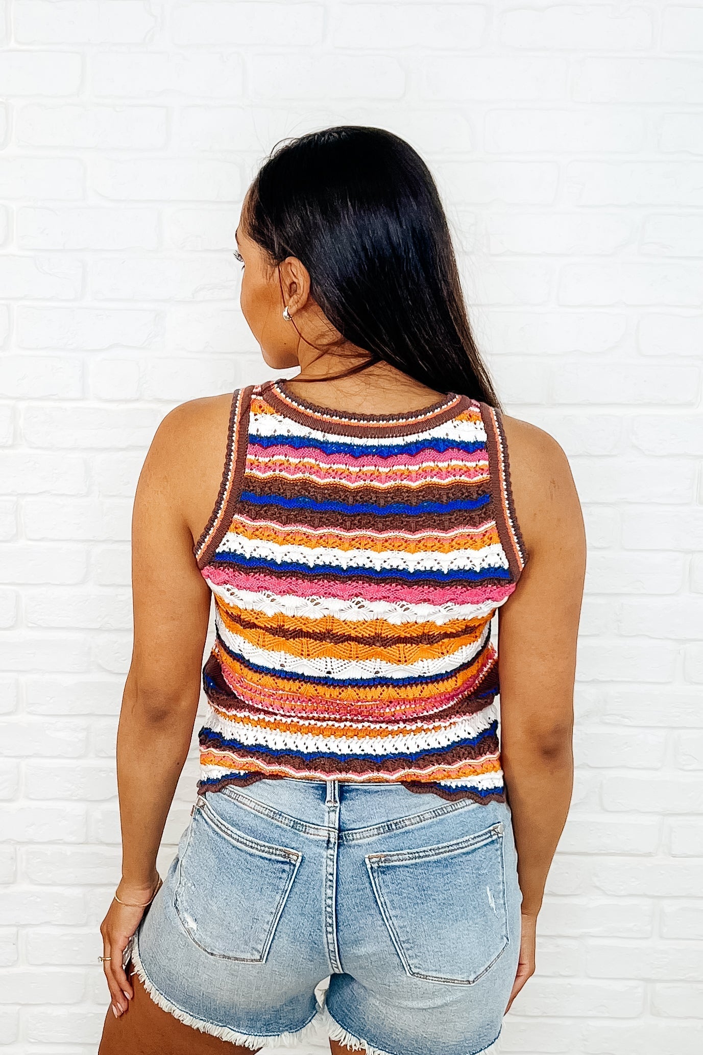 Max Aura Points Striped Knit Tank Top for Women - Breathable Summer Casual Wear, Beach Outfit & Layering Essential