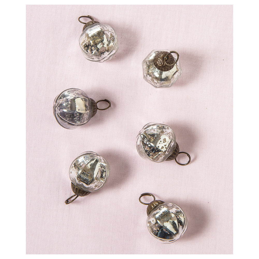 6 Pack Mini Mercury Glass Ball Ornaments - 1.5 Inch Silver Vintage Christmas Tree Decorations by Penina Design | Perfect for Holiday Gifts, Home Decor & Party Favors