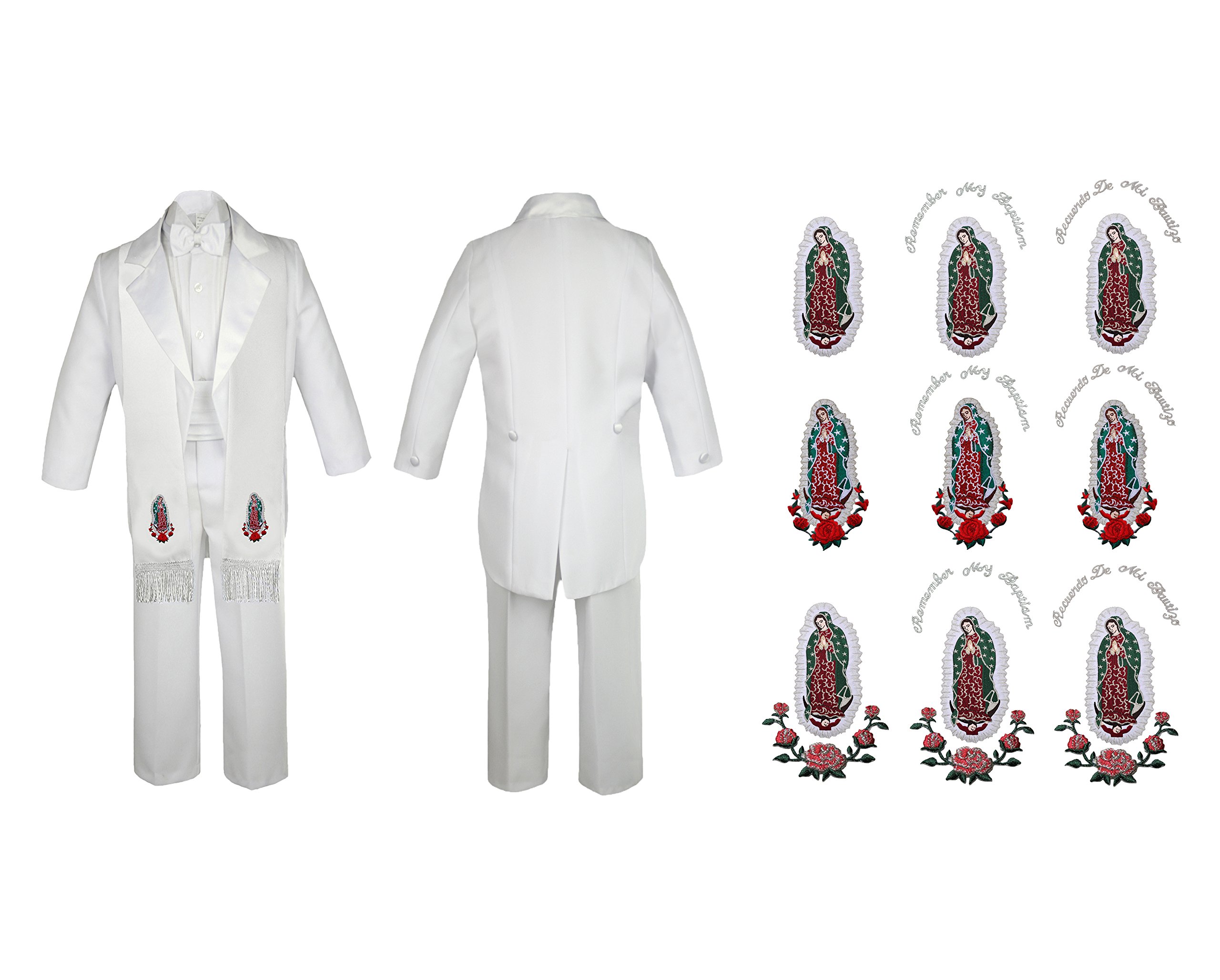 Newborn Baby Boy Baptism Formal White Tail Suit with Silver Maria Stole SM-20 - Perfect for Christening, First Communion & Special Occasions