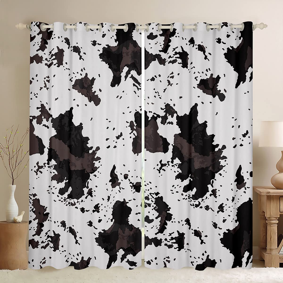 Jejeloiu Black and White Cow Print Curtains for Bedroom - Thermal Insulated Window Drapes, Soft Lightweight Window Treatment 42x84 Inches - Perfect for Farmhouse Decor, Girls Room & Cozy Home Gift