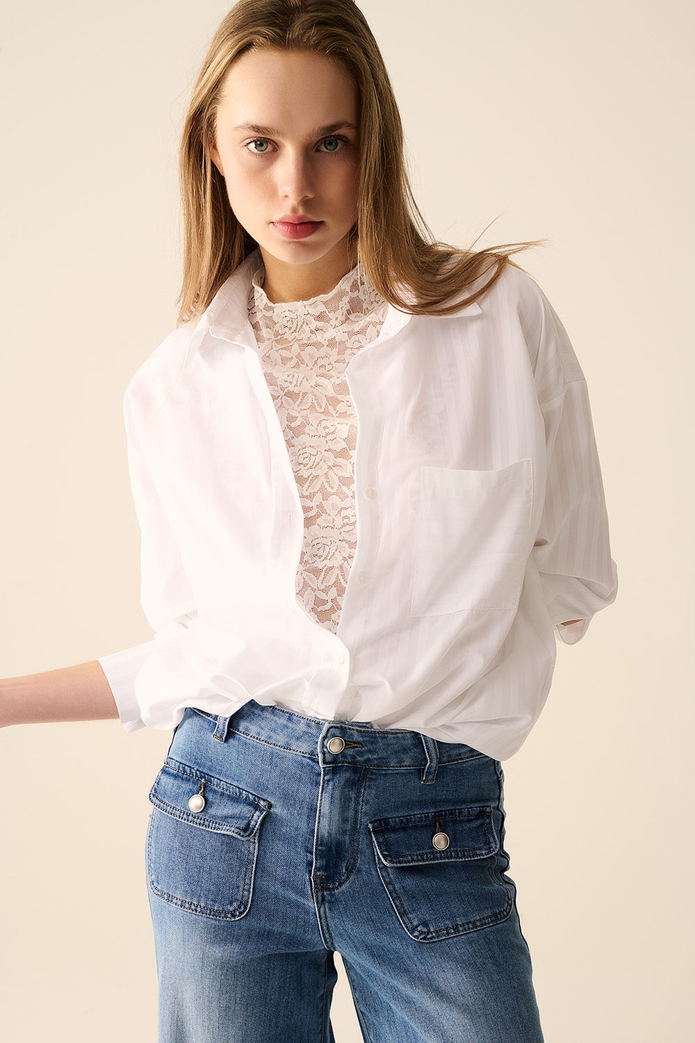 Relaxed Striped White Blouse for Women - Casual Summer Tops for Office, Date Night & Weekend Outings