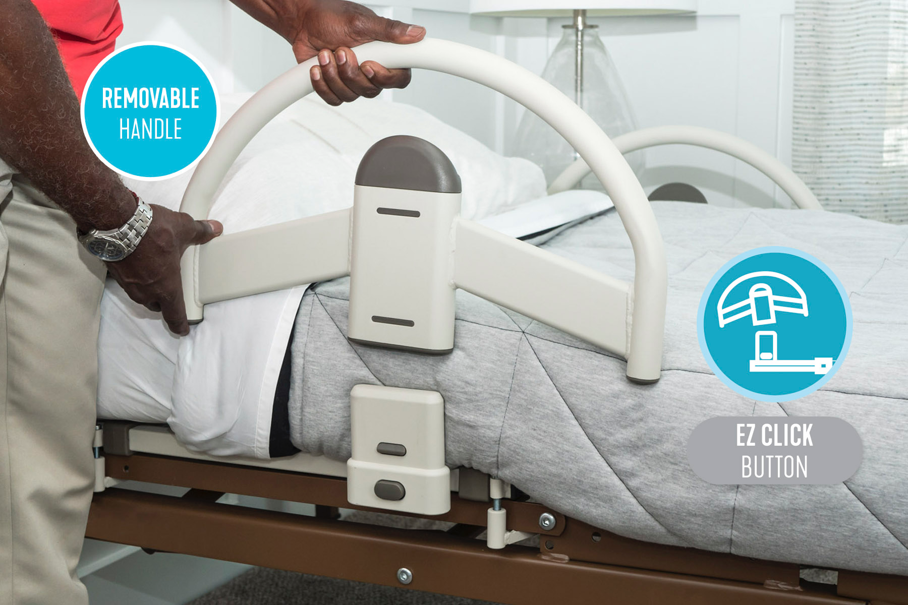 EZ Click LTC Bed Handle - Adjustable Assist Rail for Elderly & Disabled - Home Safety Mobility Aid for Getting In/Out of Bed - Ideal for Seniors, Post-Surgery Recovery & Home Care Use