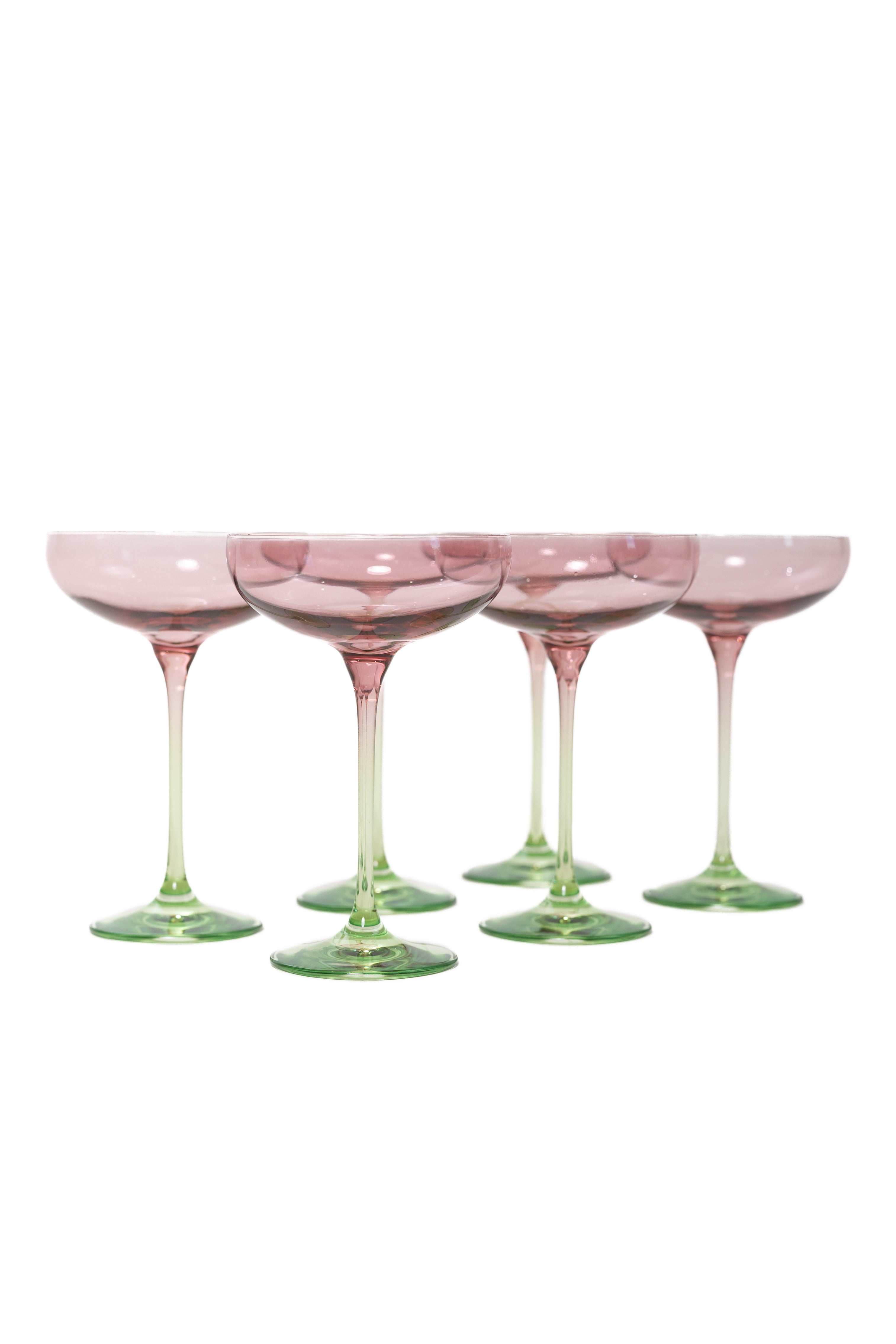 Estelle Colored Champagne Coupe Glasses Set of 6 - Rose & Mint Green Colorblock - Elegant Stemware for Wedding, Bridal Shower & Party Cocktails