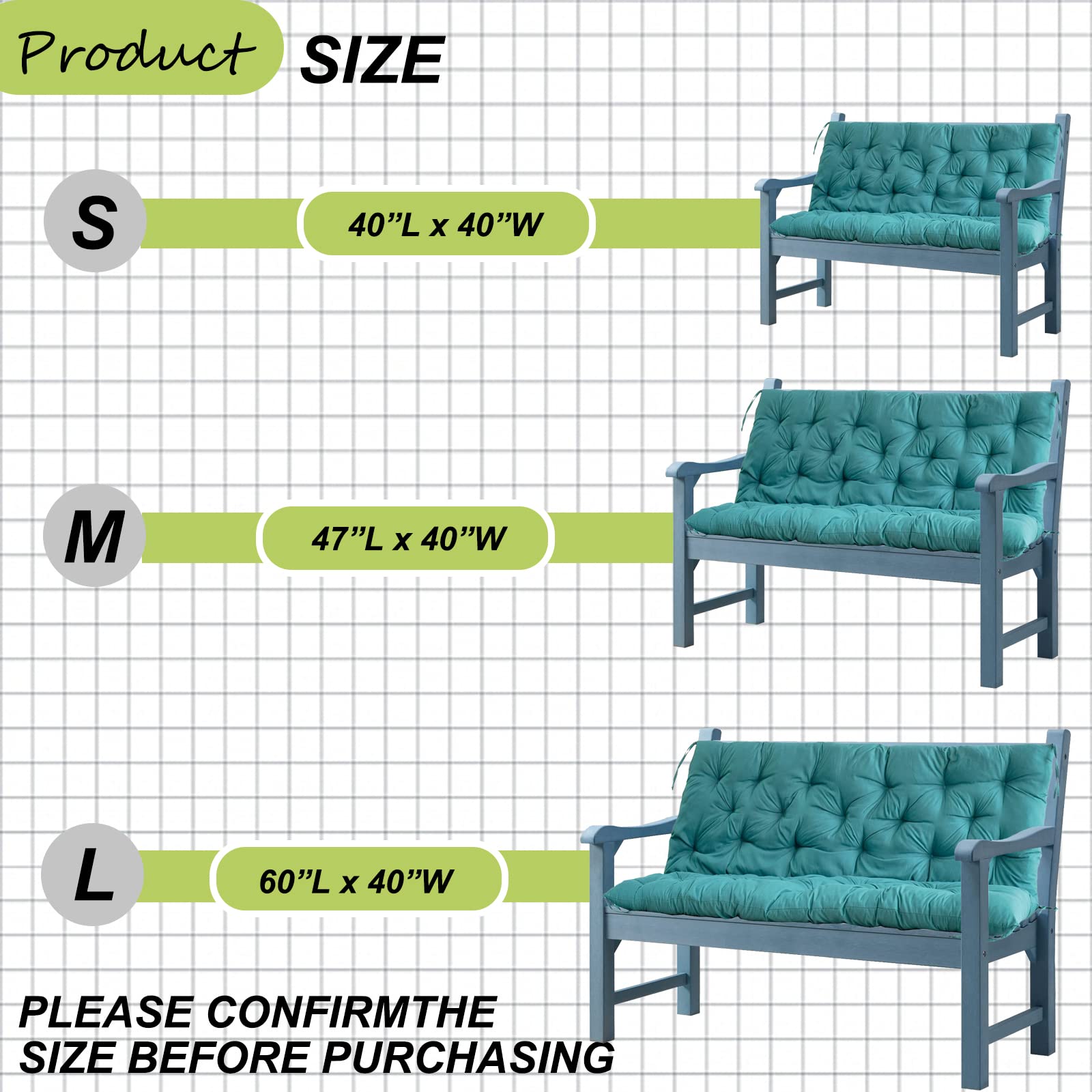 Premium Swing Replacement Cushions with Backrest - Waterproof Non-Slip Overstuffed Swing Pad for 2 or 3 Seater - Indoor/Outdoor Bench Cushion for Porch, Garden, Patio Furniture (Lake Blue, 40x60 Inches) - Perfect for Relaxing on Your Deck, Backyard or Sunroom