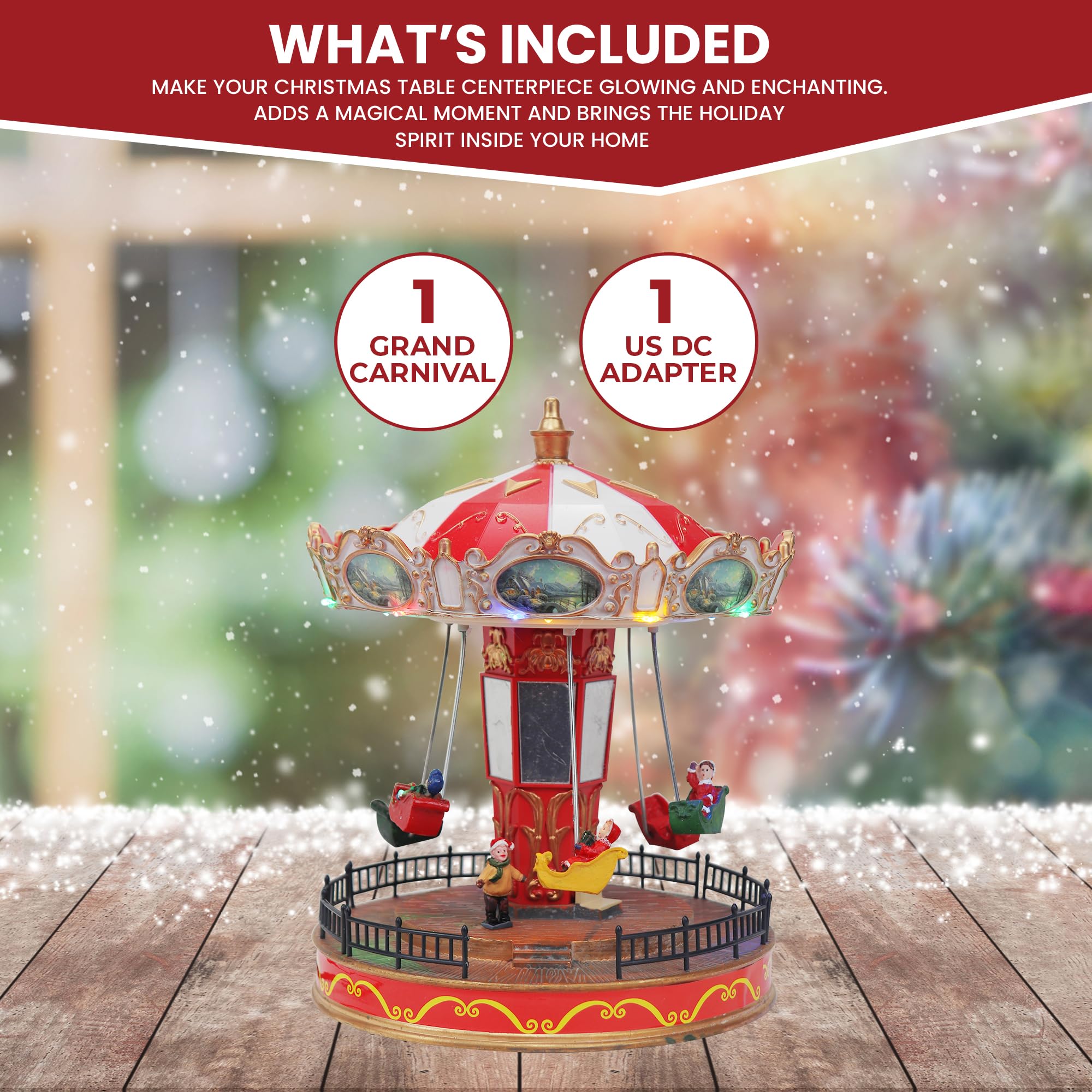 Animated Musical Christmas Carousel with LED Lights - Rotating Holiday Snow Village Display for Home Decor | Perfect for Christmas Tree Toppers, Mantel Decorations & Winter Village Scenes