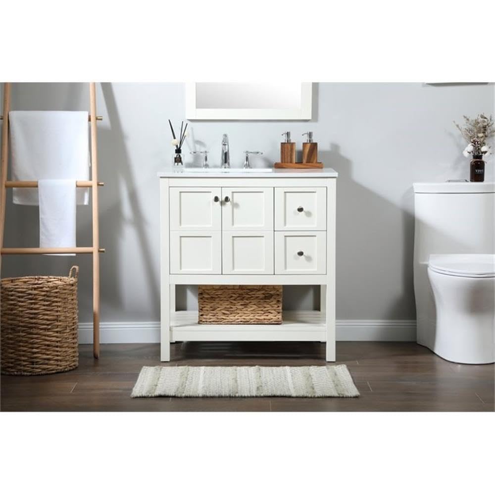 32 Inch Single Bathroom Vanity Cabinet with Sink - Elegant White Finish for Modern Bathroom & Powder Room Makeover