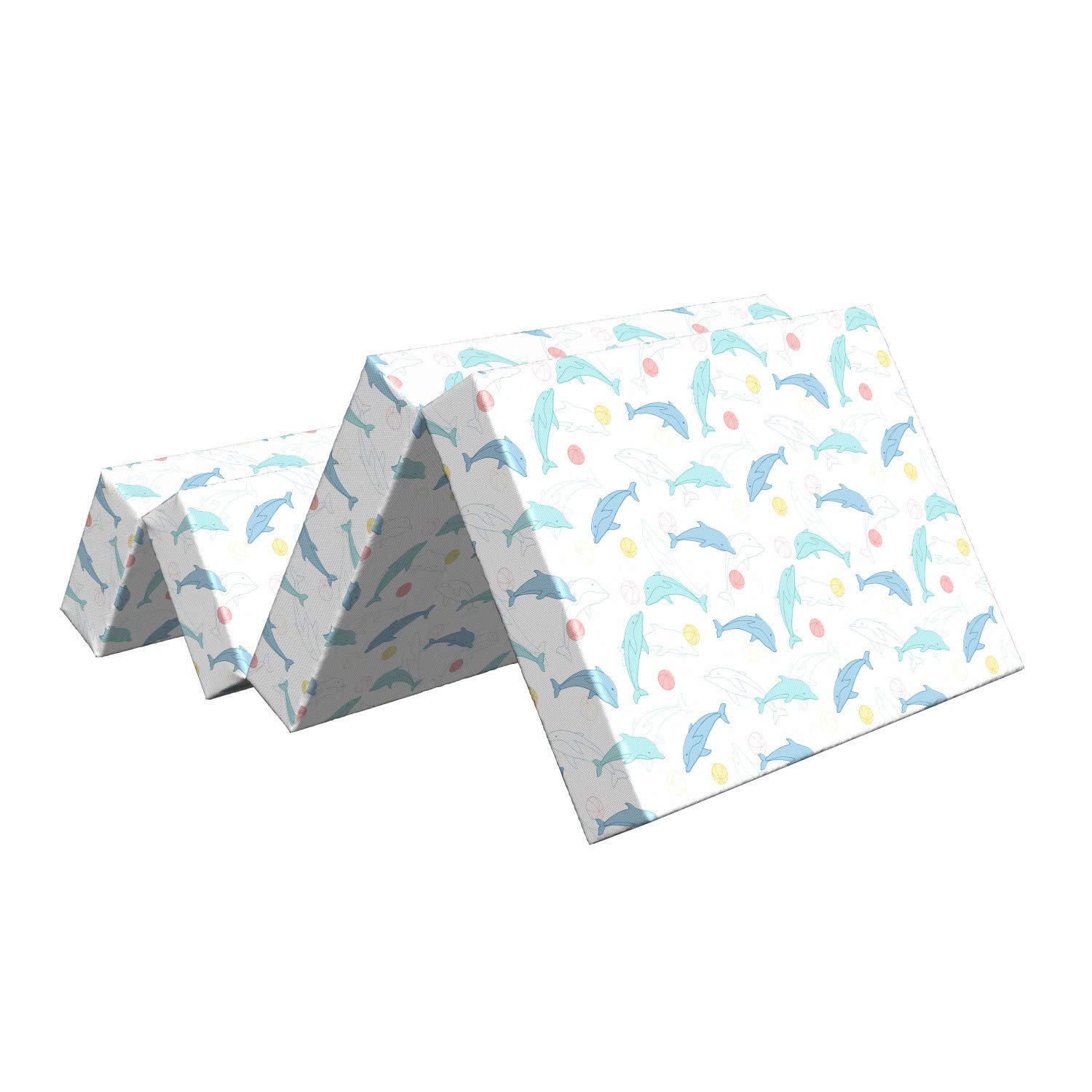 Ambesonne Dolphin Foldable Mattress - Playful Big Fish Design with Balls, 74.8