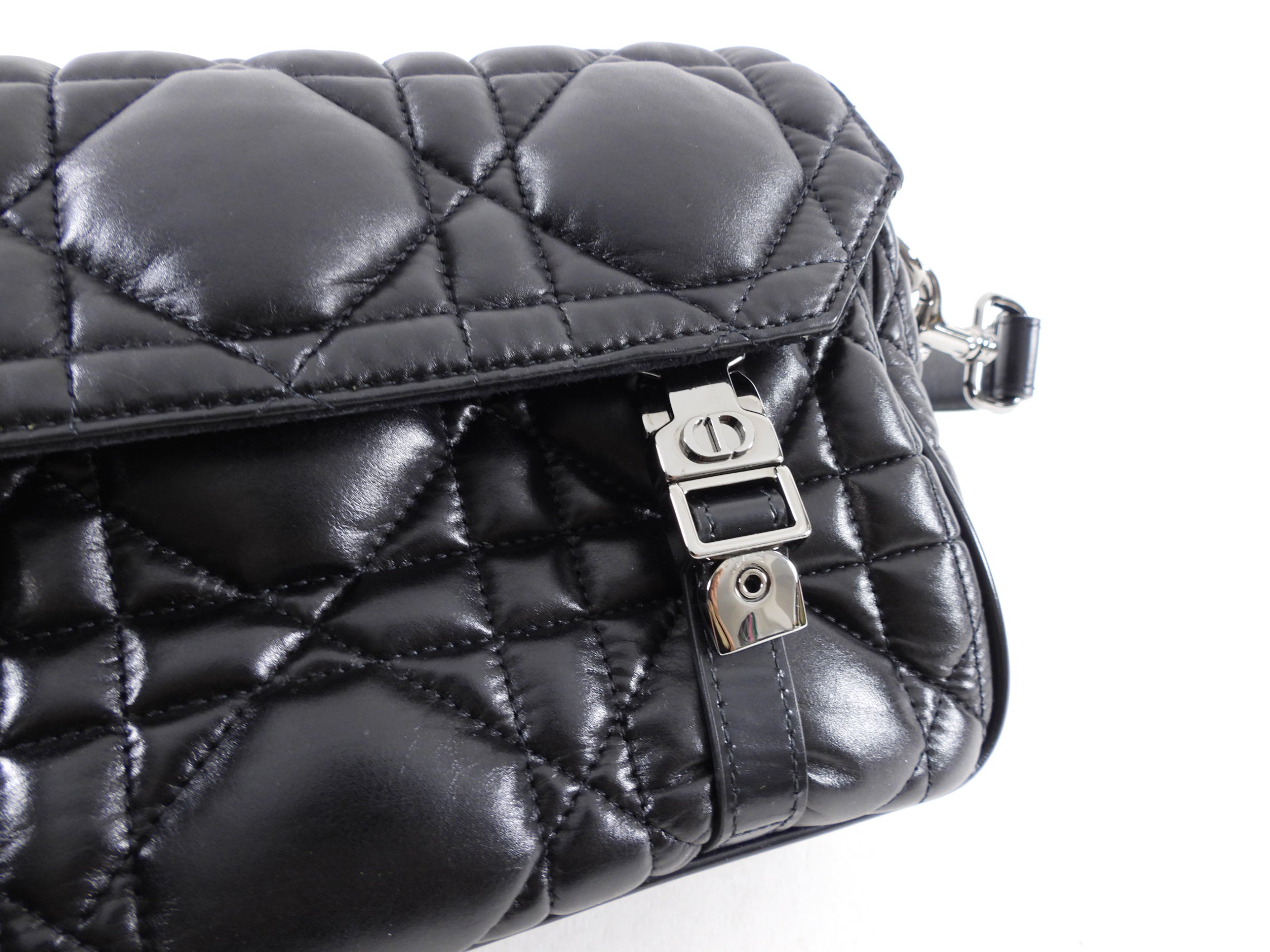 Christian Dior Black Leather Cannage Diorcamp Messenger Crossbody Bag for Women - Luxury Designer Shoulder Bag for Work, Travel & Everyday Use