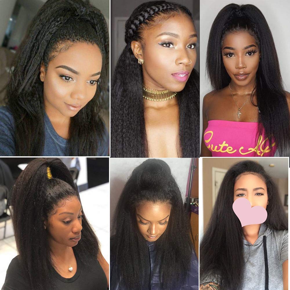 Lace Front Wigs Human Hair 16 Inch - Pre Plucked with Baby Hair, Kinky Straight, Glueless 4x4 Closure Wig for Black Women | 150 Density, Italian Bleached Knots, Natural Color | Perfect for Daily Wear, Parties, Cosplay & Protective Styling