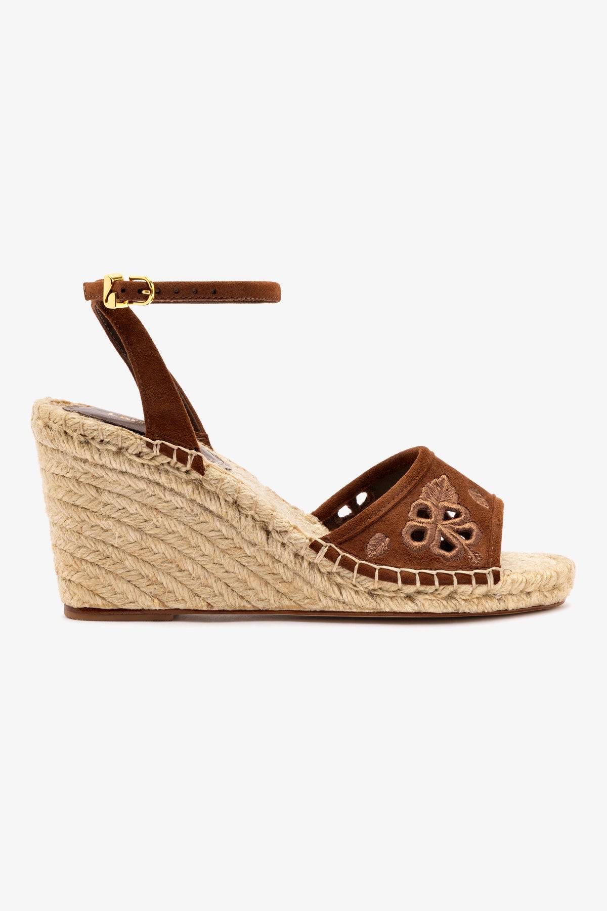 Letizia Women's Espadrille Wedge Sandals - Burnt Umber & Hibiscus Embroidered Summer Shoes for Beach, Vacation and Casual Outings