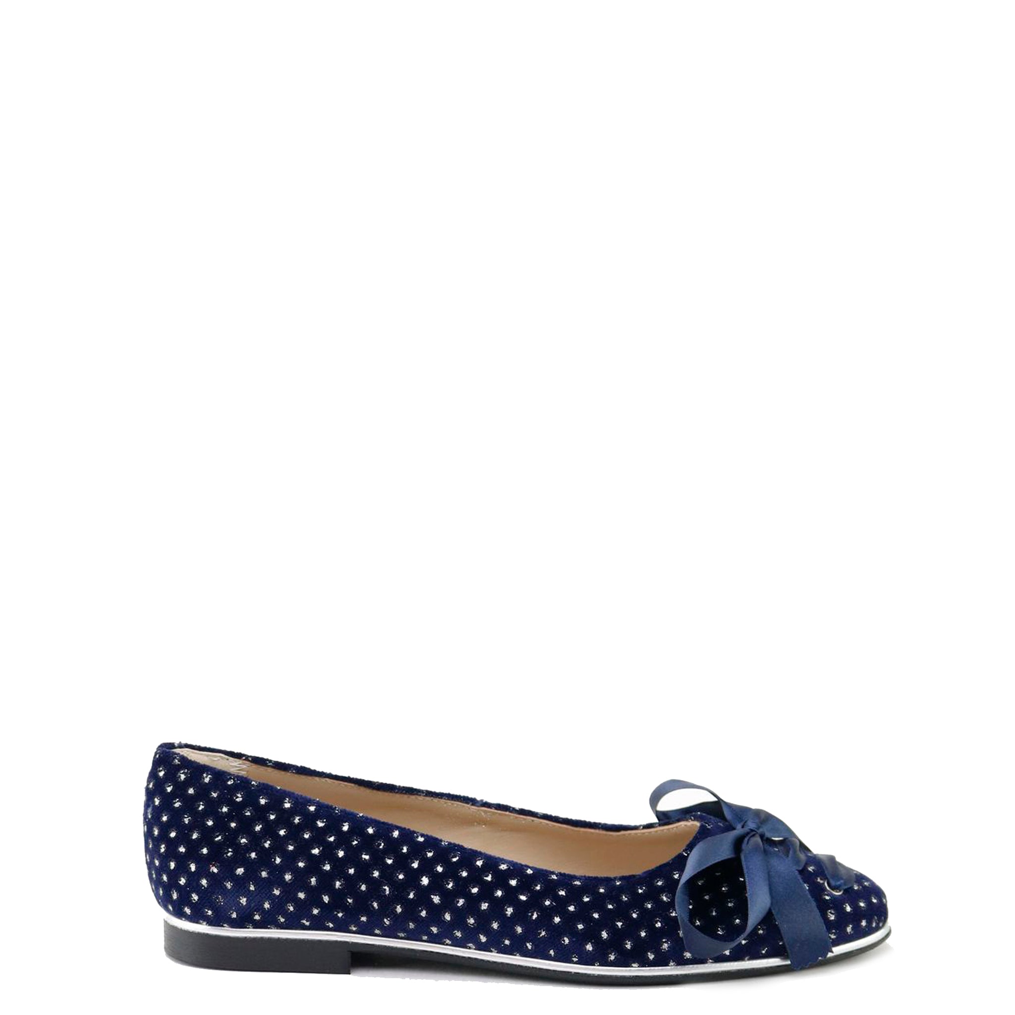 Navy Blue Velvet Bow Flat Shoes for Women - Elegant Speckled Design for Casual Wear, Parties & Weddings