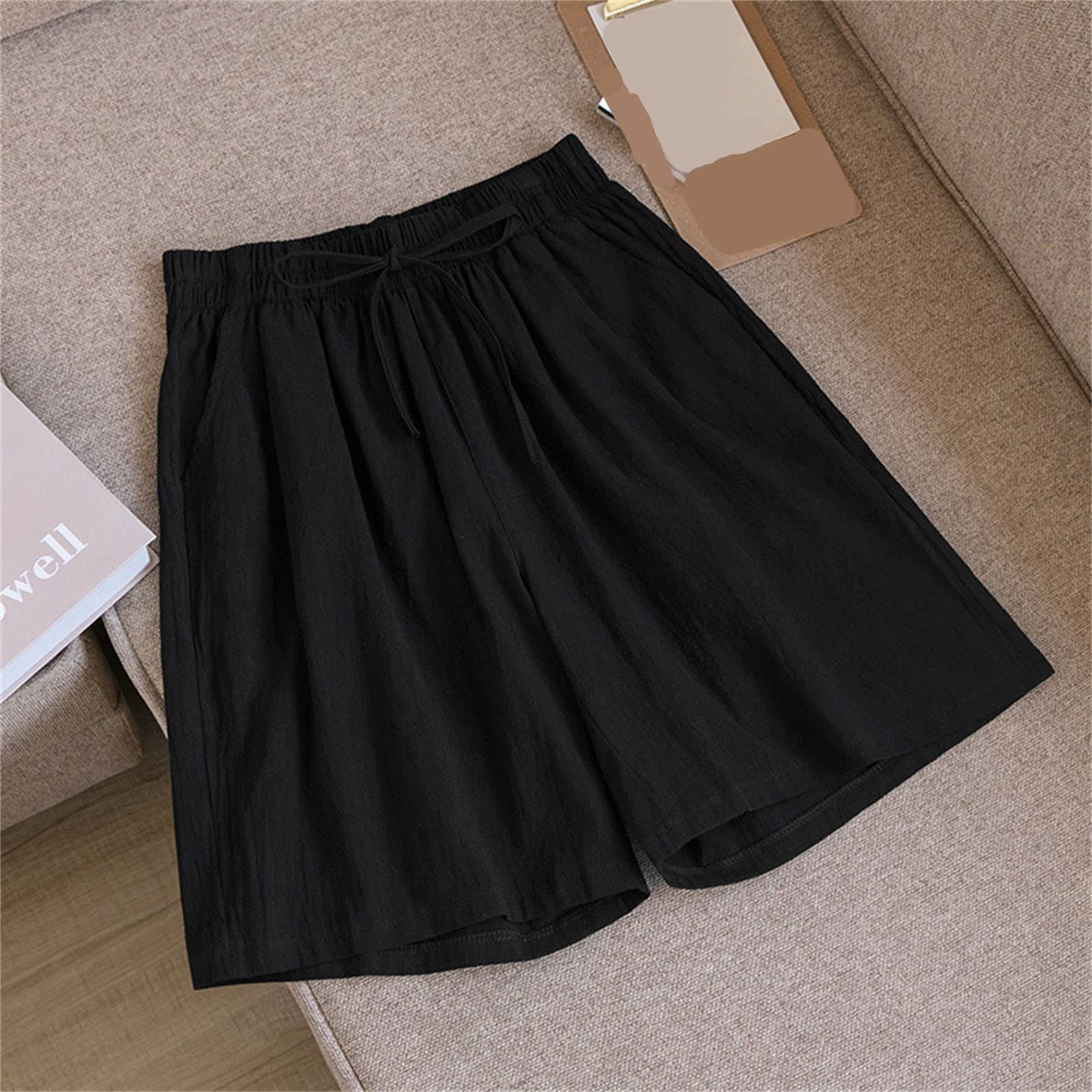 Rvidbe Women's Plus Size Summer Shorts - Elastic Waist Bermuda Casual Wide Leg Shorts with Pockets for Beach, Travel & Everyday Wear