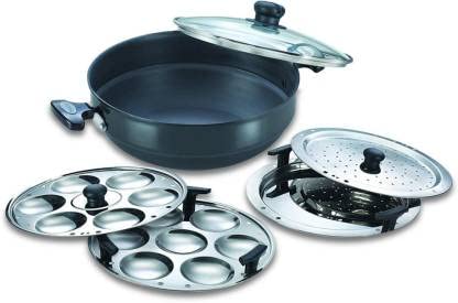 Premium Multi Kadai Hard Anodized Cookware Set - 4 Plate Idli Maker for Induction & Gas Stoves (Makes 13 Idlis) - Perfect for Indian Breakfast, Steamed Snacks & Healthy Cooking