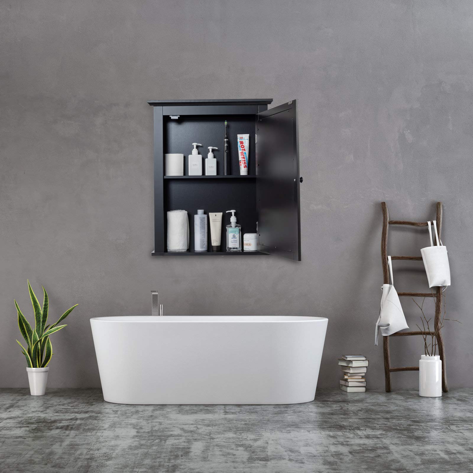 GLACER Wall Mounted Bathroom Mirror Cabinet with Adjustable Shelf - 22 x 6 x 27.5 Inches Black Medicine Cabinet for Bathroom, Living Room & Cloakroom - Perfect for Small Space Organization & Stylish Home Decor