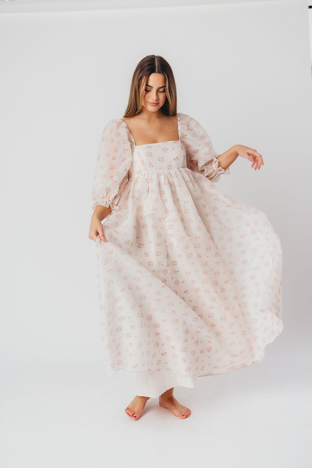Mona Maxi Dress with Smocking - Blush Floral Print, Bump Friendly Maternity Dress, Inclusive Sizing S-3XL | Perfect for Weddings, Beach Vacations & Summer Outfits