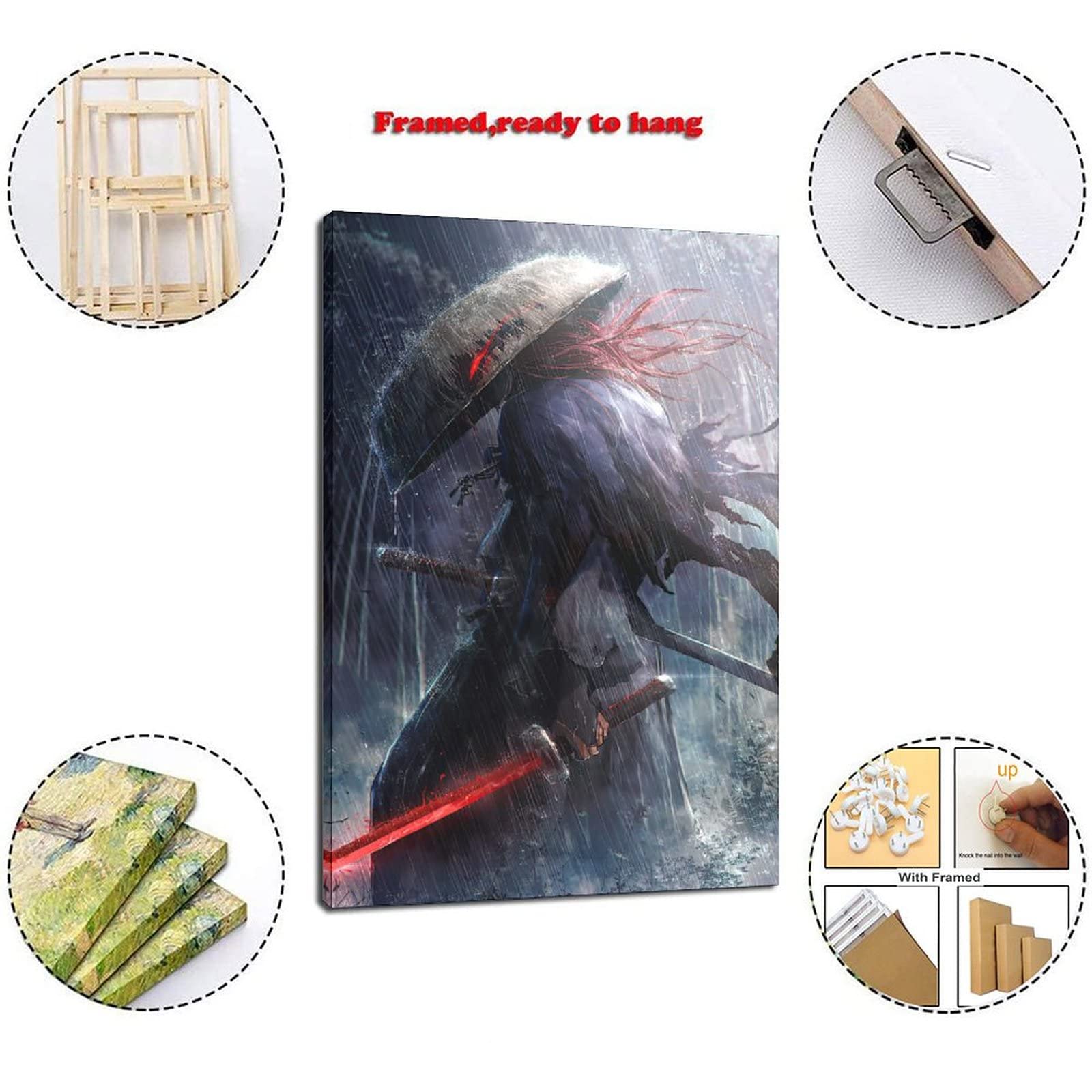 Dark Samurai Ninja Ronin Classic Poster - 24x36 Inch (60x90cm) Framed Wall Art for Home & Office Decor - Perfect for Bedroom, Living Room, Kids Room & Man Cave