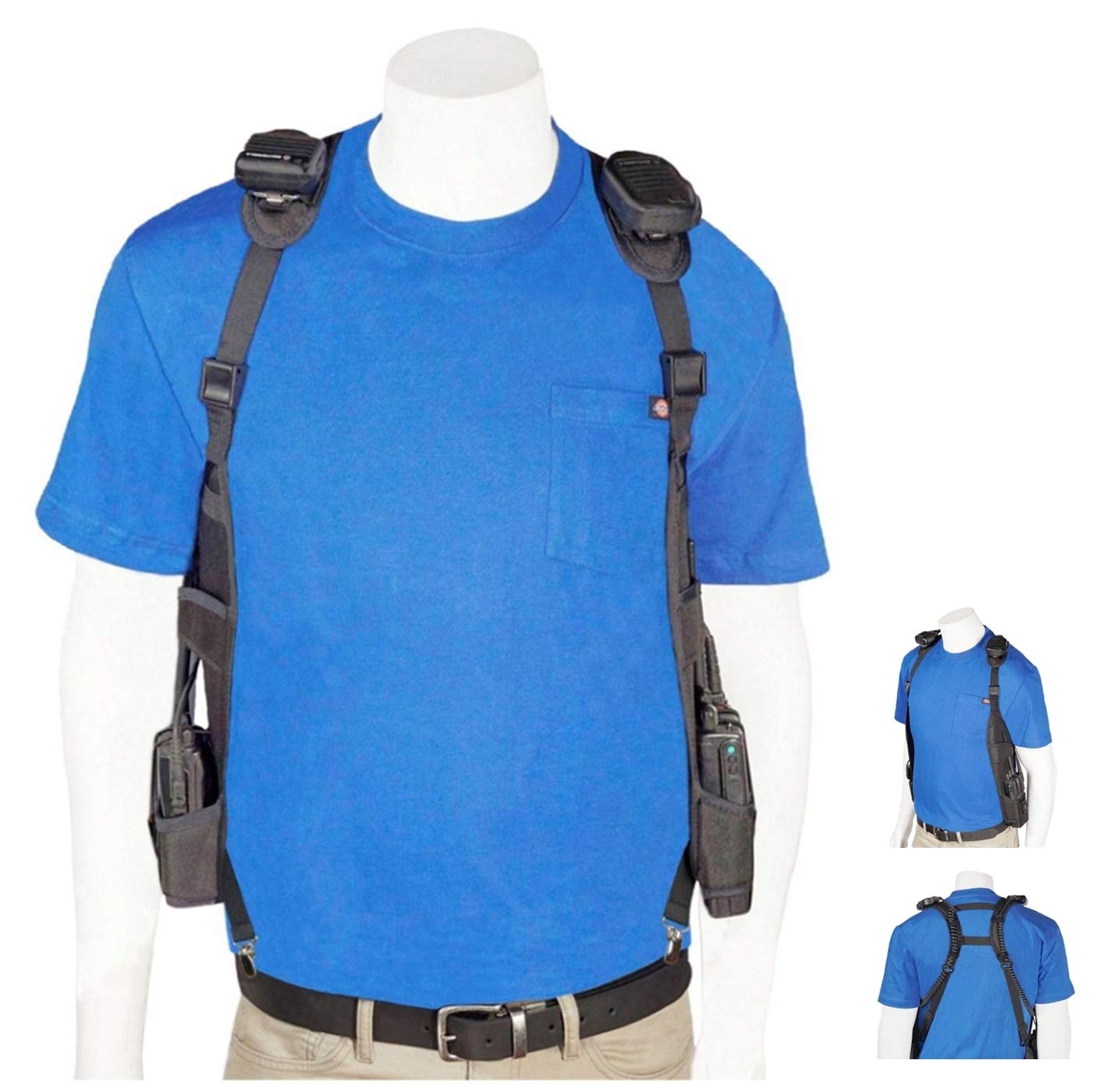 USH-300D Adjustable Double Radio Shoulder Holster Chest Harness - Fits Motorola ICOM Vertex Two Way Radios (Medium to Large) - Made in USA by HOLSTERGUY - Perfect for Security, Construction & Outdoor Activities