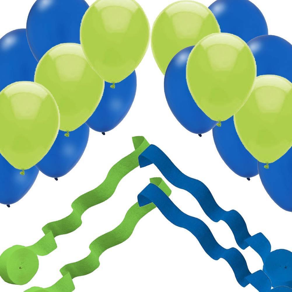 4 Streamer Rolls & 24 Balloons - Blue & Green Party Decorations for Birthday, Baby Shower & Wedding Celebrations - Perfect for Indoor & Outdoor Party Decor
