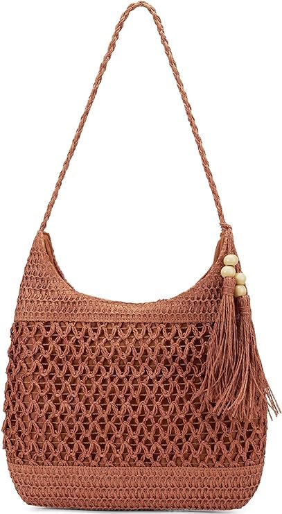 Large Packable Straw Mesh Beach Tote Bag for Women - Woven Crossbody Purse & Hobo Handbag - Perfect for Travel, Vacation & Summer Outings