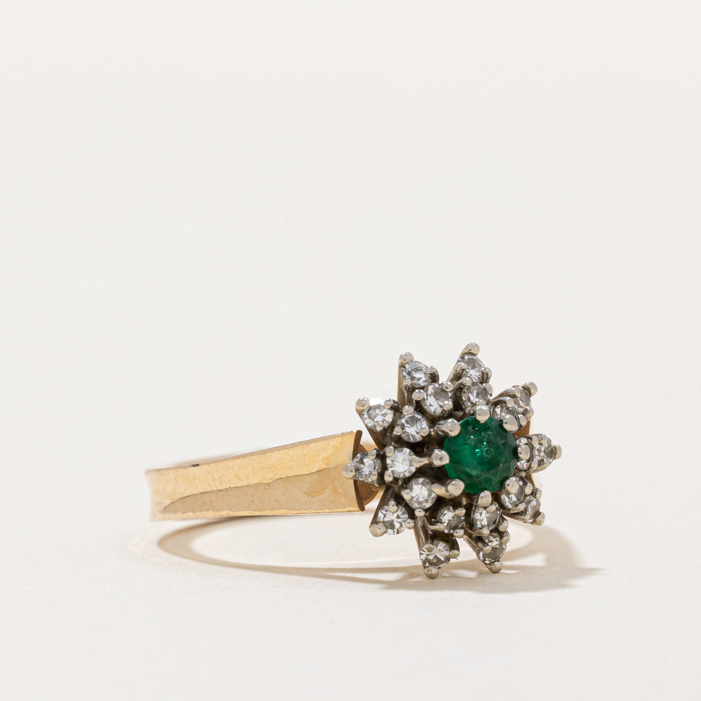 Emerald & Diamond Cluster Ring - 0.15ct Emerald & 0.20ctw Diamonds - Size 6 - Elegant Birthstone Jewelry for Women - Perfect for Anniversary, Birthday & Special Occasion Gifts