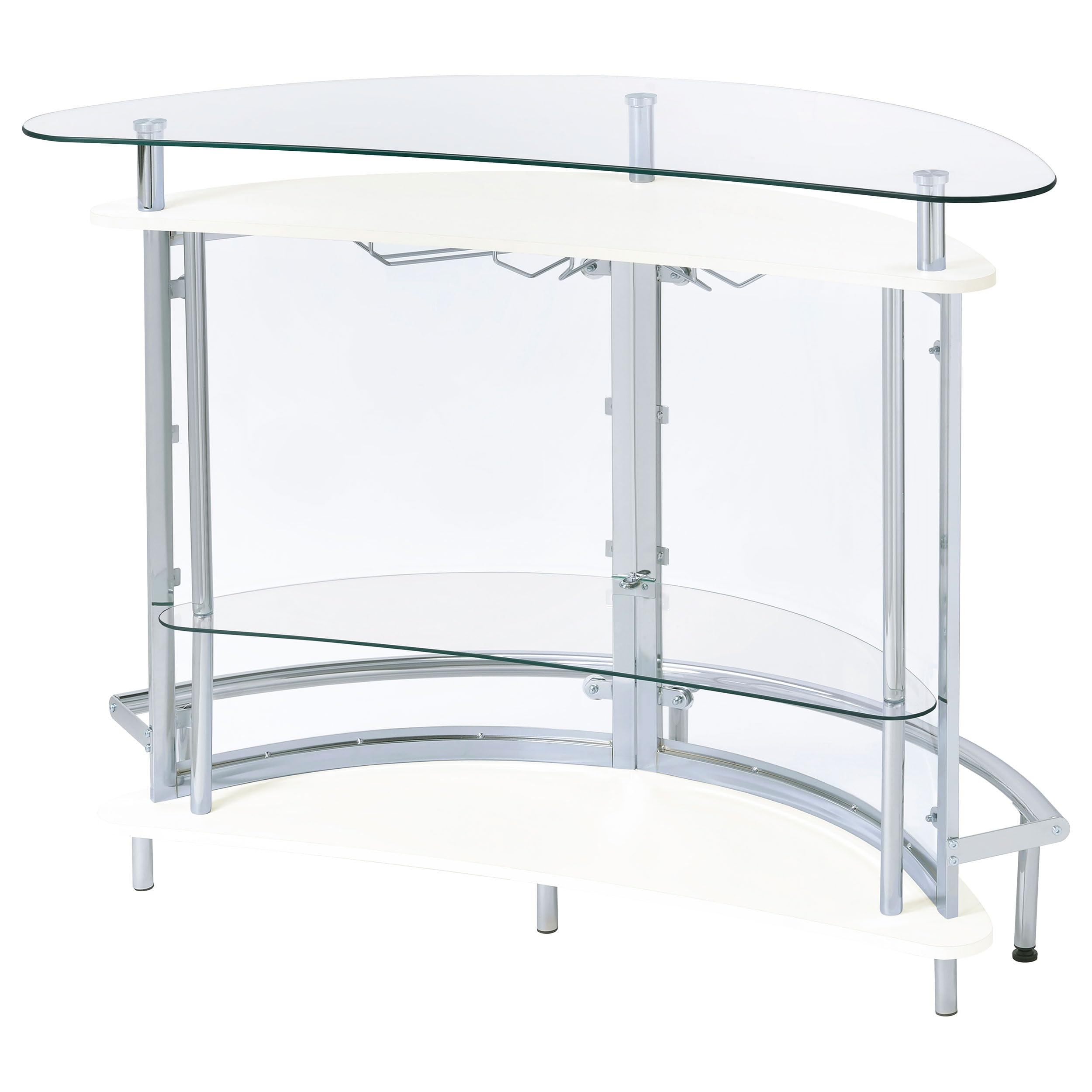 Modern White Freestanding Home Bar Cabinet with Glass Top, 2 Shelves & Wine Glass Rack - Coaster Home Furnishings Amarillo - Perfect for Living Room, Dining Room or Home Bar Setup