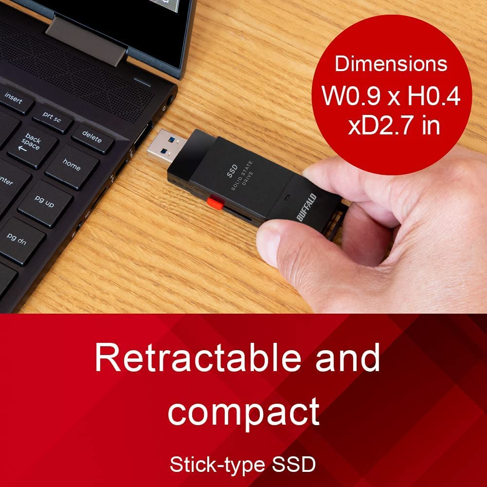 BUFFALO 2TB External SSD Portable Solid State Drive - USB 3.2 Gen 2, USB-C & USB-A Compatible - Up to 600MB/s High-Speed Transfer - Works with PS4, PS5, Windows & Mac - Perfect for Gaming, Video Editing & Data Backup - SSD-PUT2.0U3B
