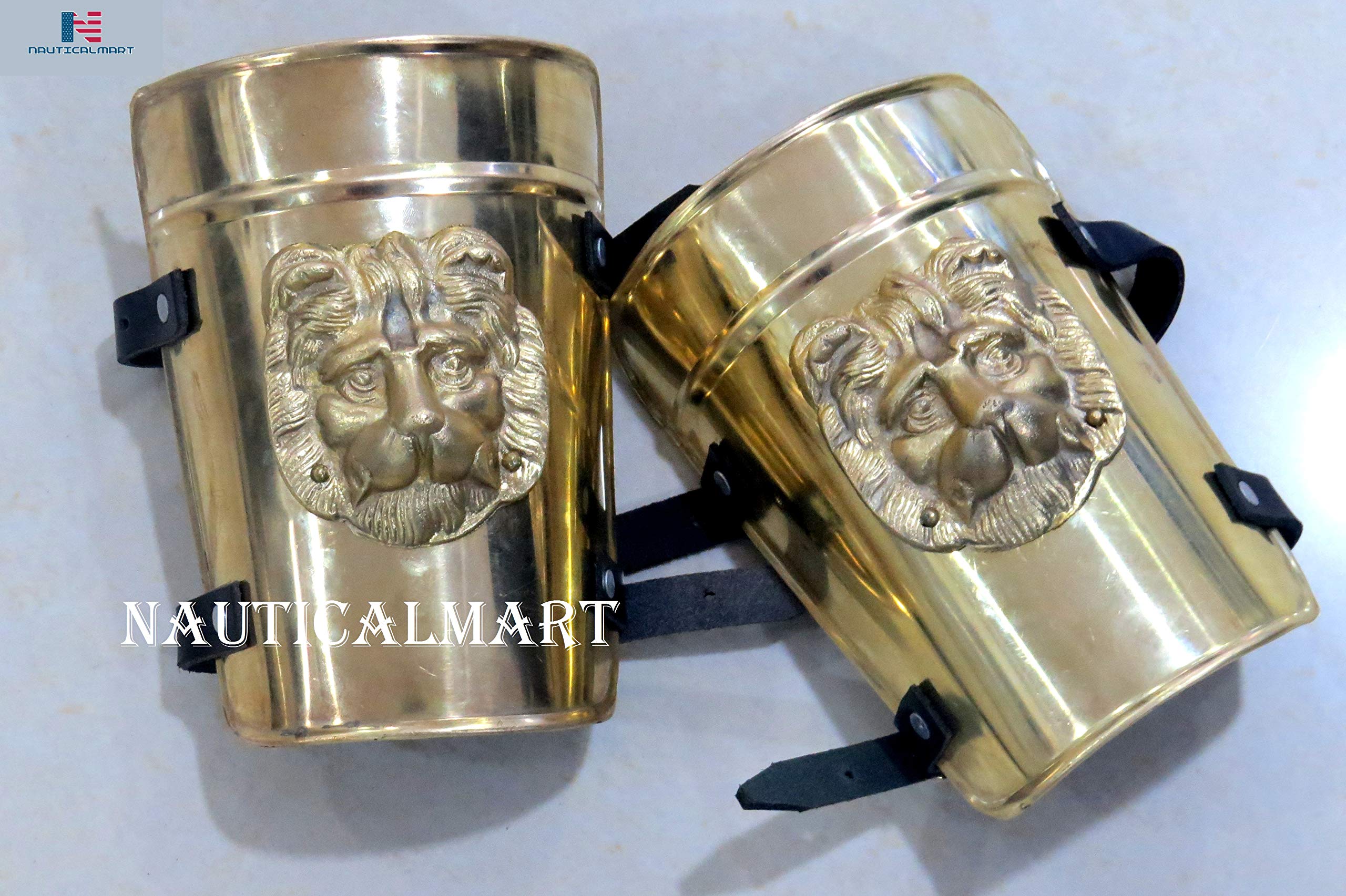 Medieval Brass Lion Bracers - Arm Guards for Renaissance Faire, LARP & Cosplay - Handcrafted Costume Armor for Knights & Warriors