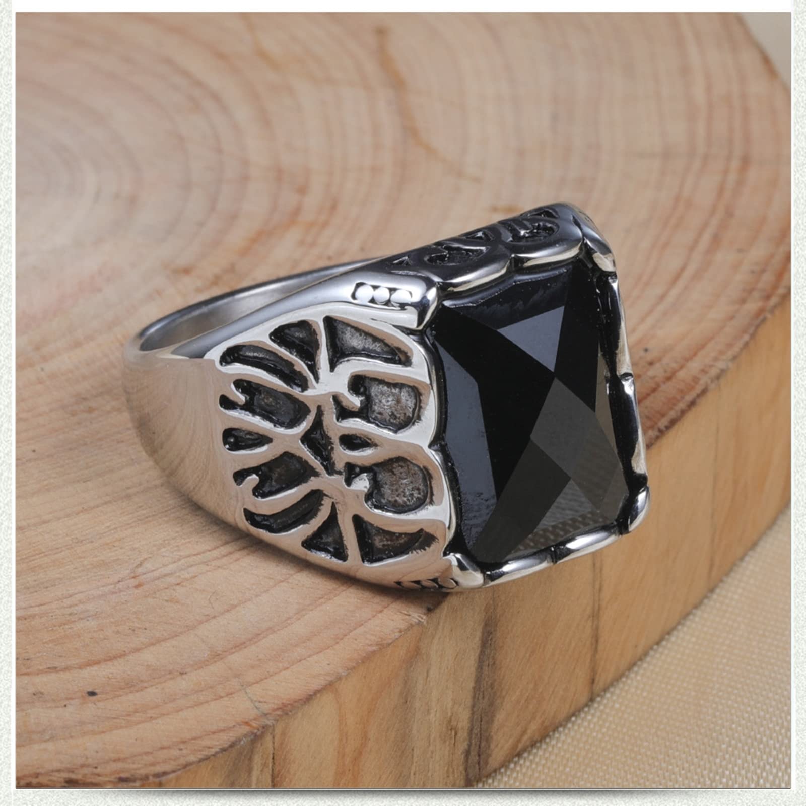 Stylish Men's Stainless Steel Rings with Black Stone - Trendy Fashion Jewelry Gift for Him & Her - Perfect for Weddings, Anniversaries, and Everyday Wear