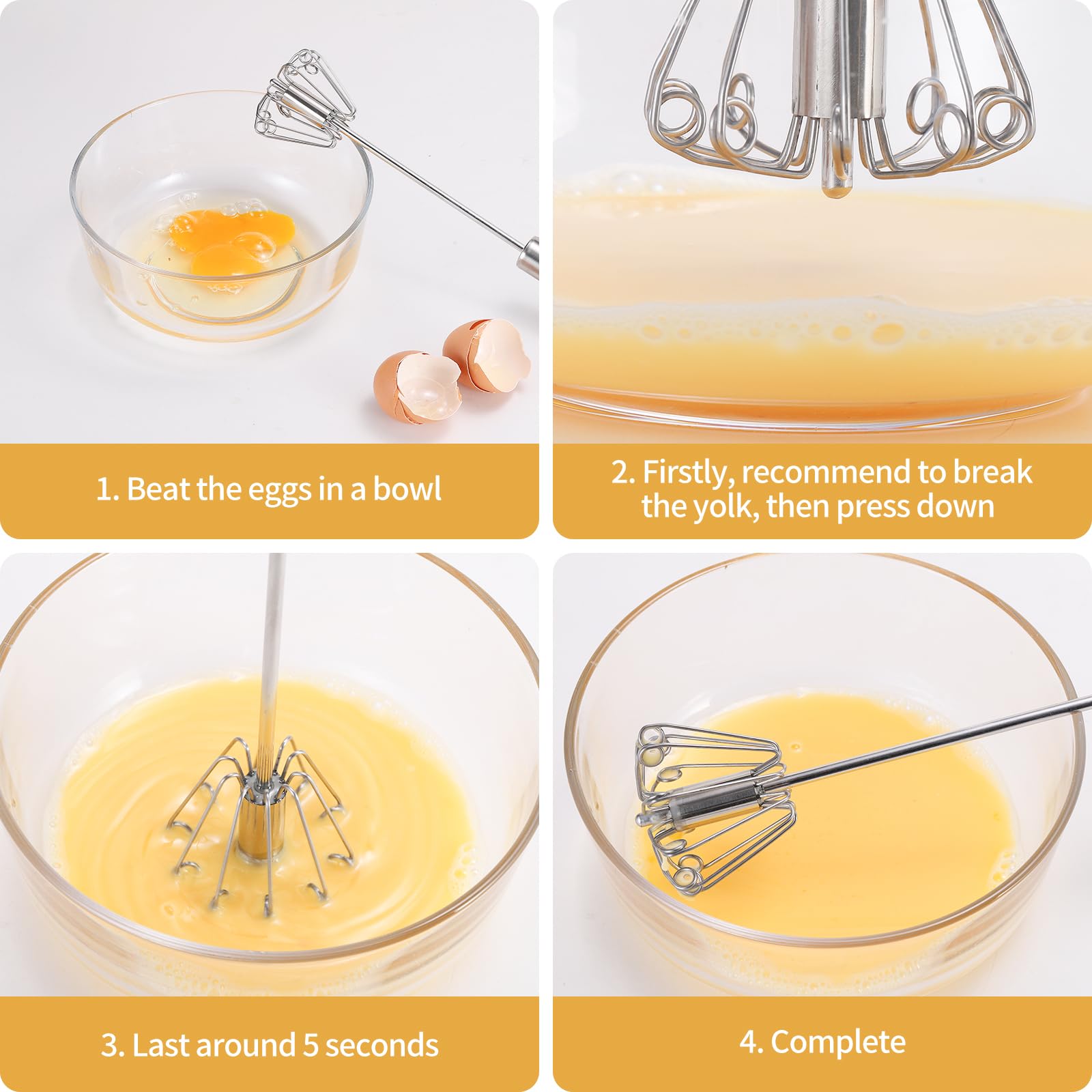 Premium KSENDALO SUS304 Stainless Steel Whisk & Beater Set - 12 & 14 Inch Handheld Mixer for Cooking, Baking & Frothing - Manual & Semi-Auto Egg Whisk, Milk Frother & Dough Mixer - Perfect for Kitchen, Cafe & Home Baking