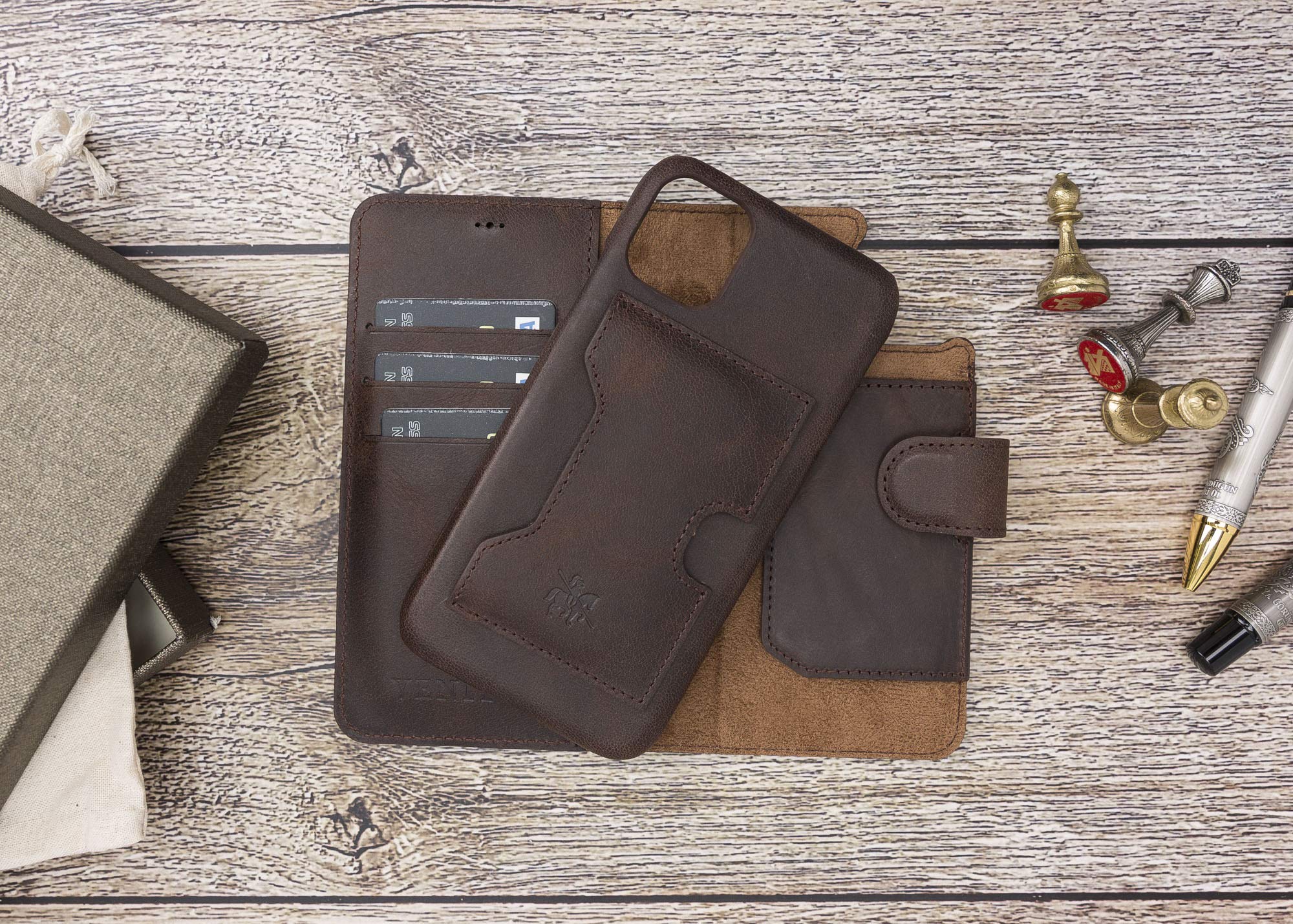 Venito Florence Genuine Leather Wallet Phone Case for iPhone 11 Pro - RFID Blocking Protection - Detachable Design (Coffee Brown) - Perfect for Travel, Business & Everyday Use