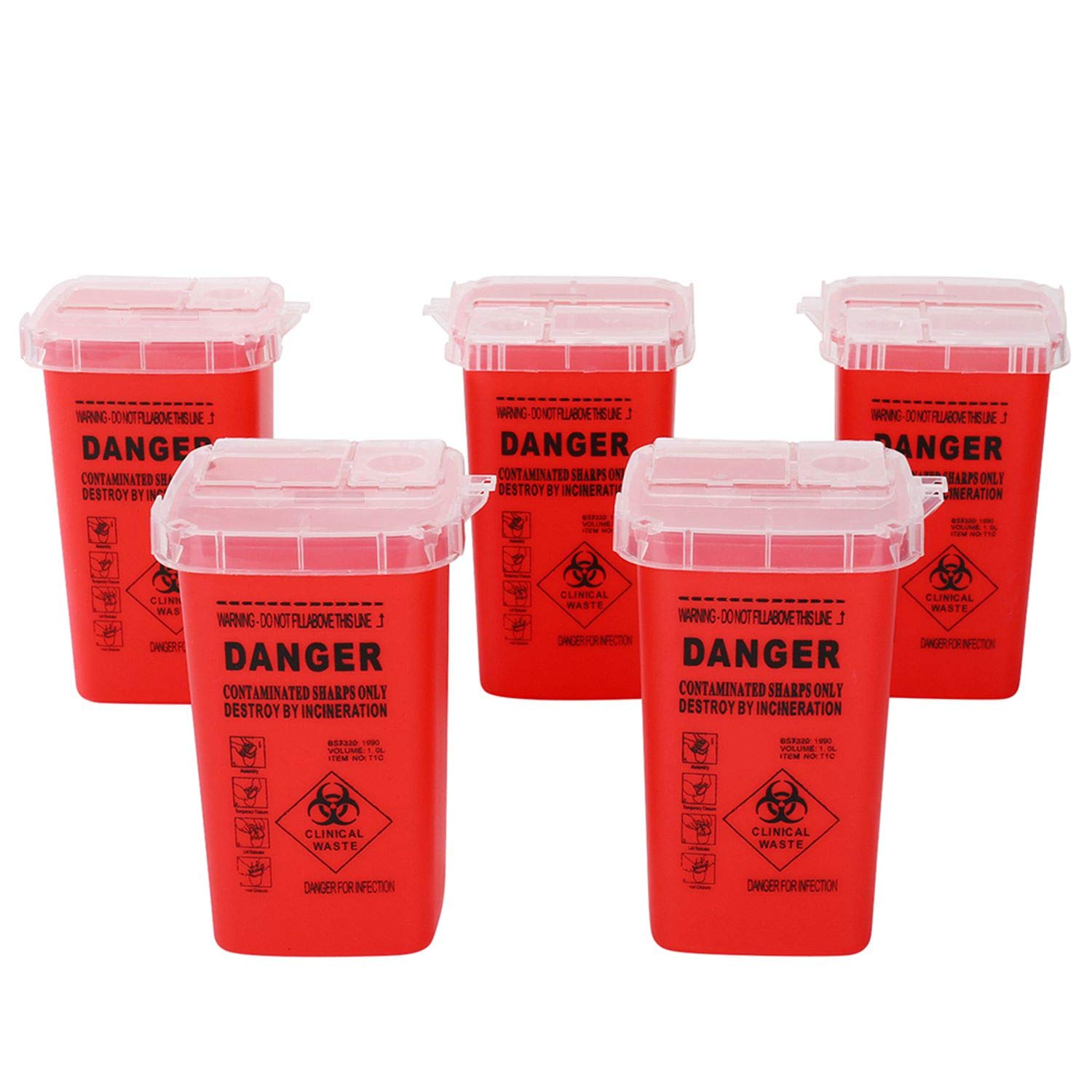 DOWEI 5 Pack Sharps Disposal Container - 1 Quart Biohazard Needle Disposal Box for Medical Waste, Home Healthcare & Tattoo Supplies - Safe Needle Disposal Solution for Clinics, Hospitals & Home Use