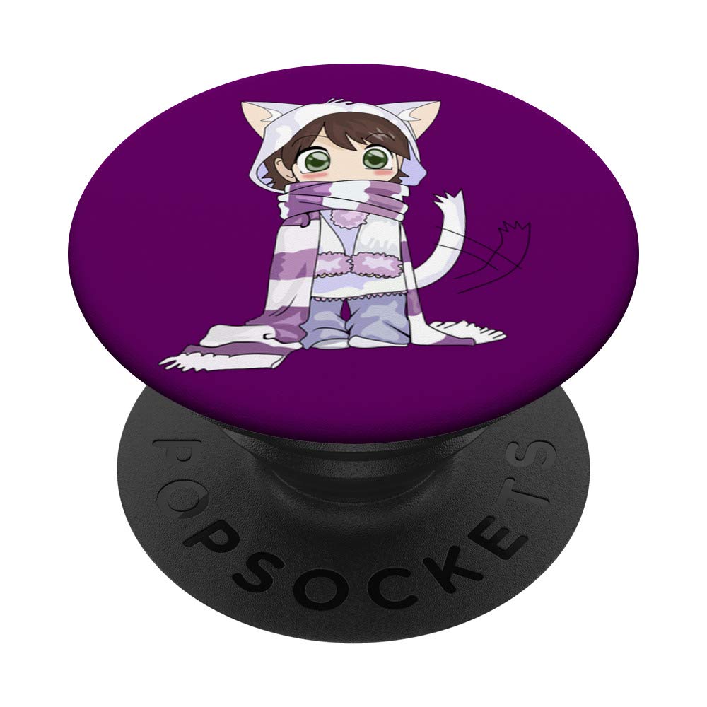 Chibi Cat Anime Girl Purple PopSockets PopGrip - Swappable Phone Grip for iPhone, Samsung & Tablets | Cute Anime Accessory for School, Work & Travel