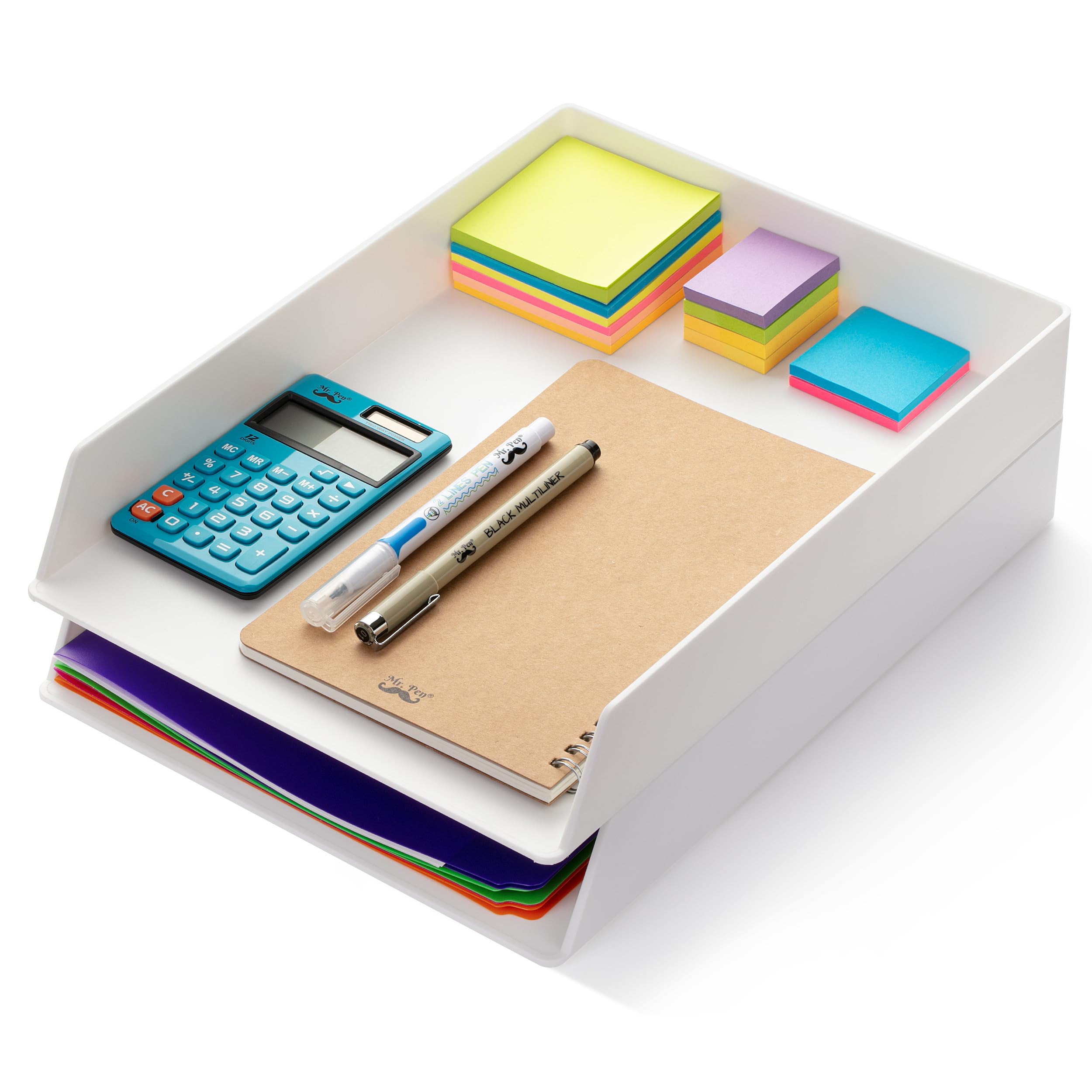 Mr. Pen - 2-Pack White Plastic Letter Tray Desk Organizer, File & Paper Holder for Office, Home, School - Perfect for Mail Sorting, Document Storage, and Workspace Organization