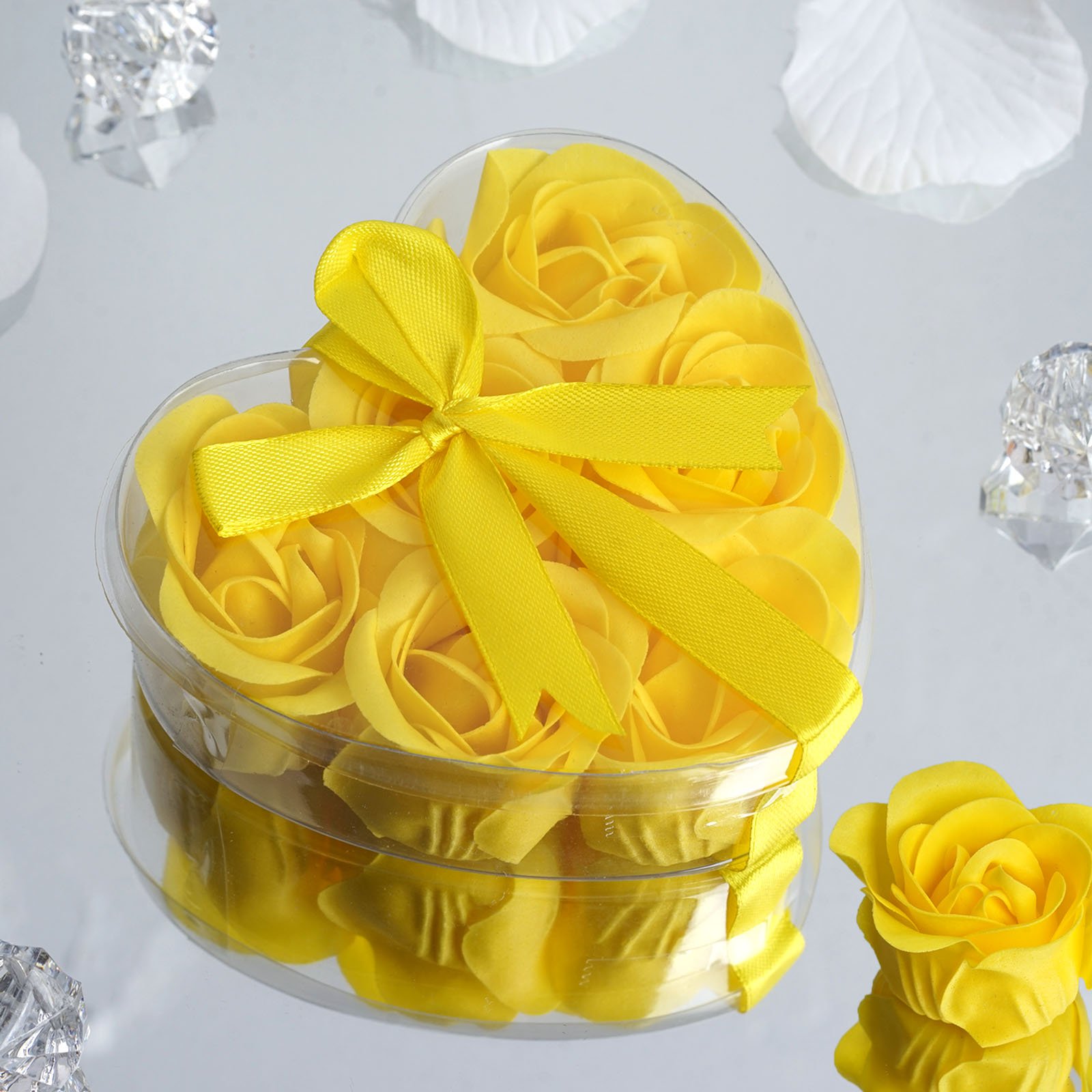 50-Pack Yellow Balsa Wood Heart Gift Boxes with 6 Rose Petal Soaps - Perfect for Wedding Favors, Birthday Gifts & Party Decorations - Romantic Home Decor & Bridal Shower Supplies