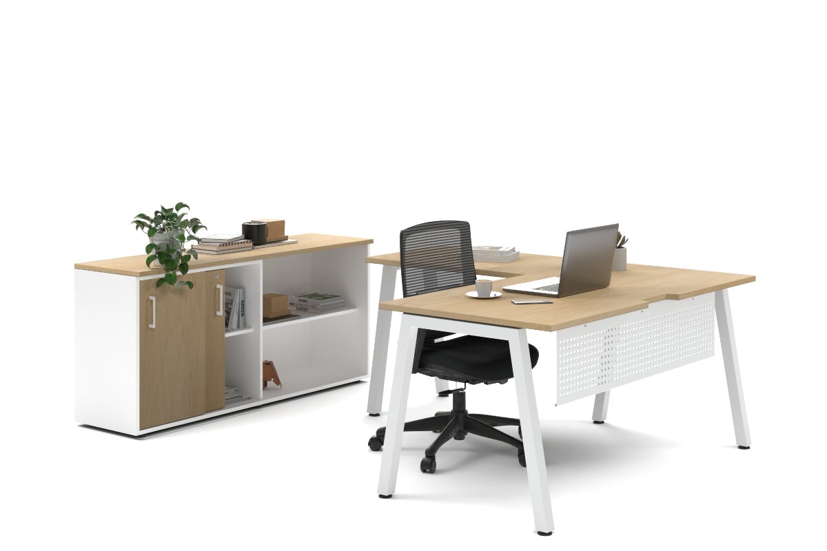 L-Shaped Executive Desk with Quadro A Legs in White - 1600L x 1800W with Cable Management Scallop - Perfect for Home Office, Corporate Workspace & Modern Workstations