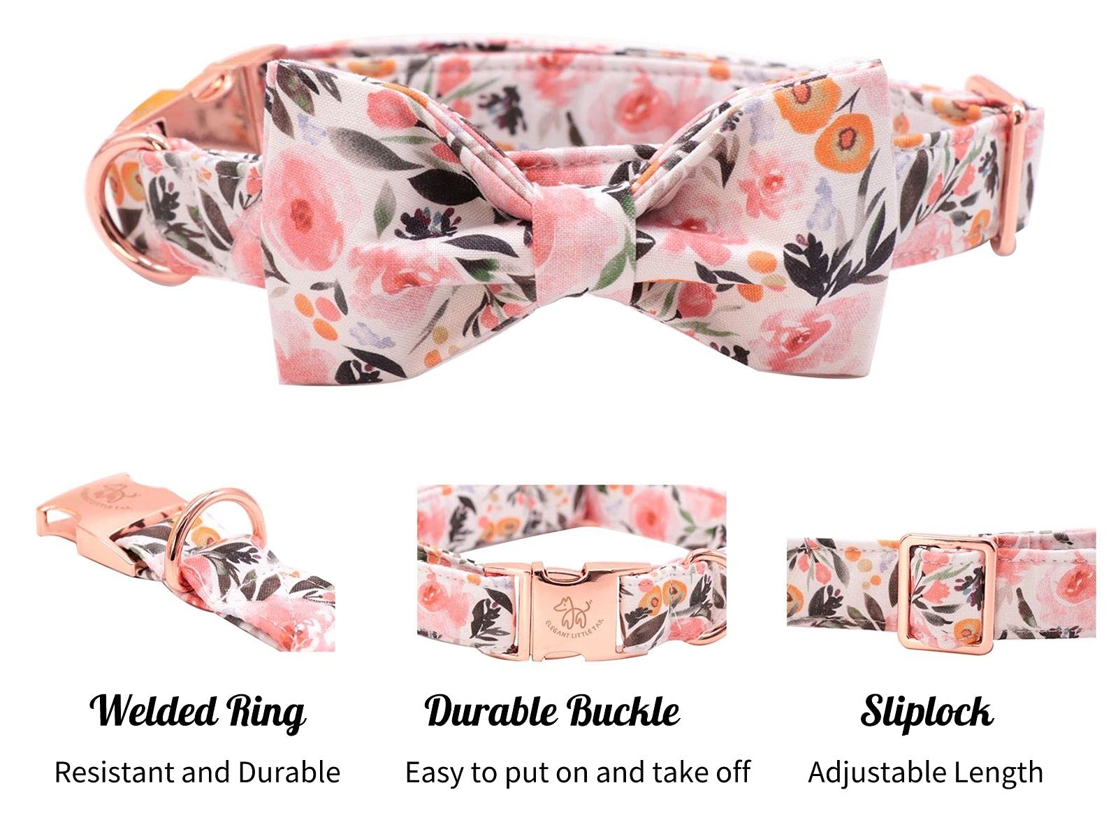 Pink Floral Dog Collar with Adjustable Bow Tie - Elegant Soft Pet Collar for Large Dogs | Perfect for Special Occasions, Photo Shoots & Daily Walks