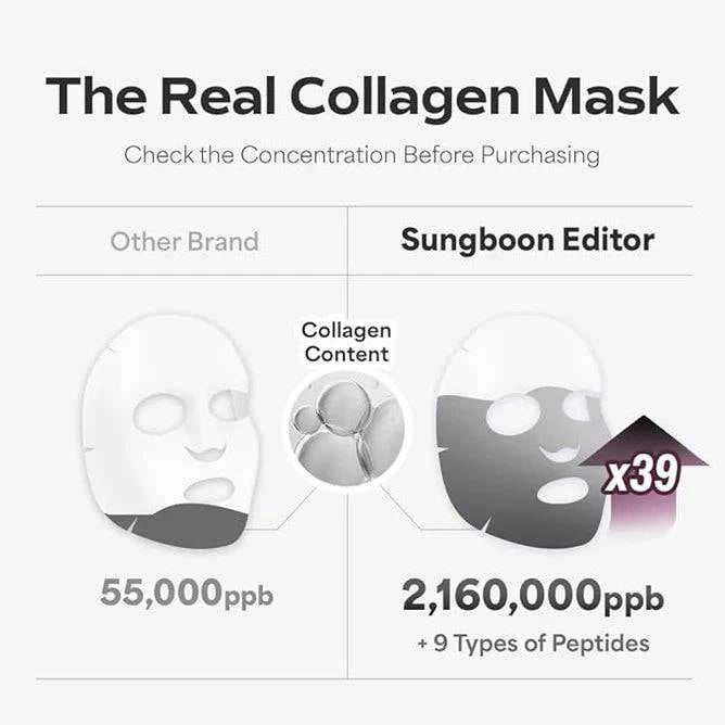SUNGBOON EDITOR Deep Collagen Power Boosting Face Mask 37g (1 Pack) - Hydrating & Anti-Aging Treatment for Glowing Skin | Perfect for Night Routine & Spa Days