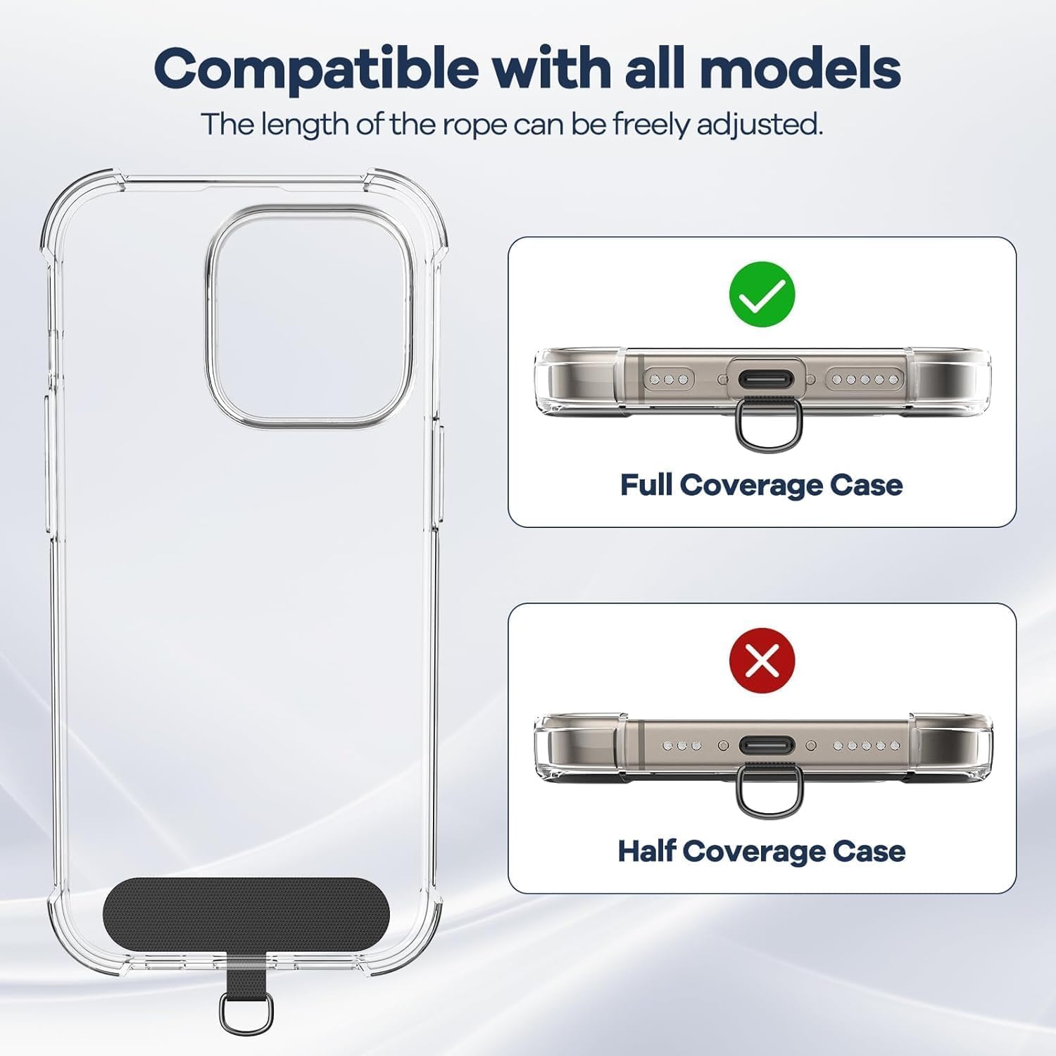 Caslord Adjustable Phone Lanyard with 2 Durable Black Patches - 1.6m Portable Neck Strap Compatible with All Smartphones & Most Cases (Gold) - Perfect for Travel, Work, Gym & Outdoor Activities