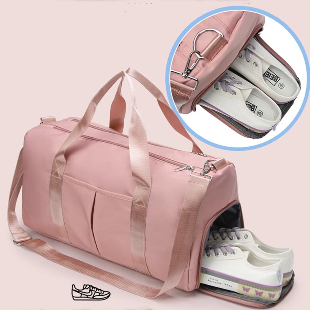 Waterproof Sports Duffel Bag for Gym, Travel & Golf - Large Weekender Tote with Shoe Compartment for Men & Women (Pink) - Perfect for Workouts, Weekend Trips & Sports Gear Storage