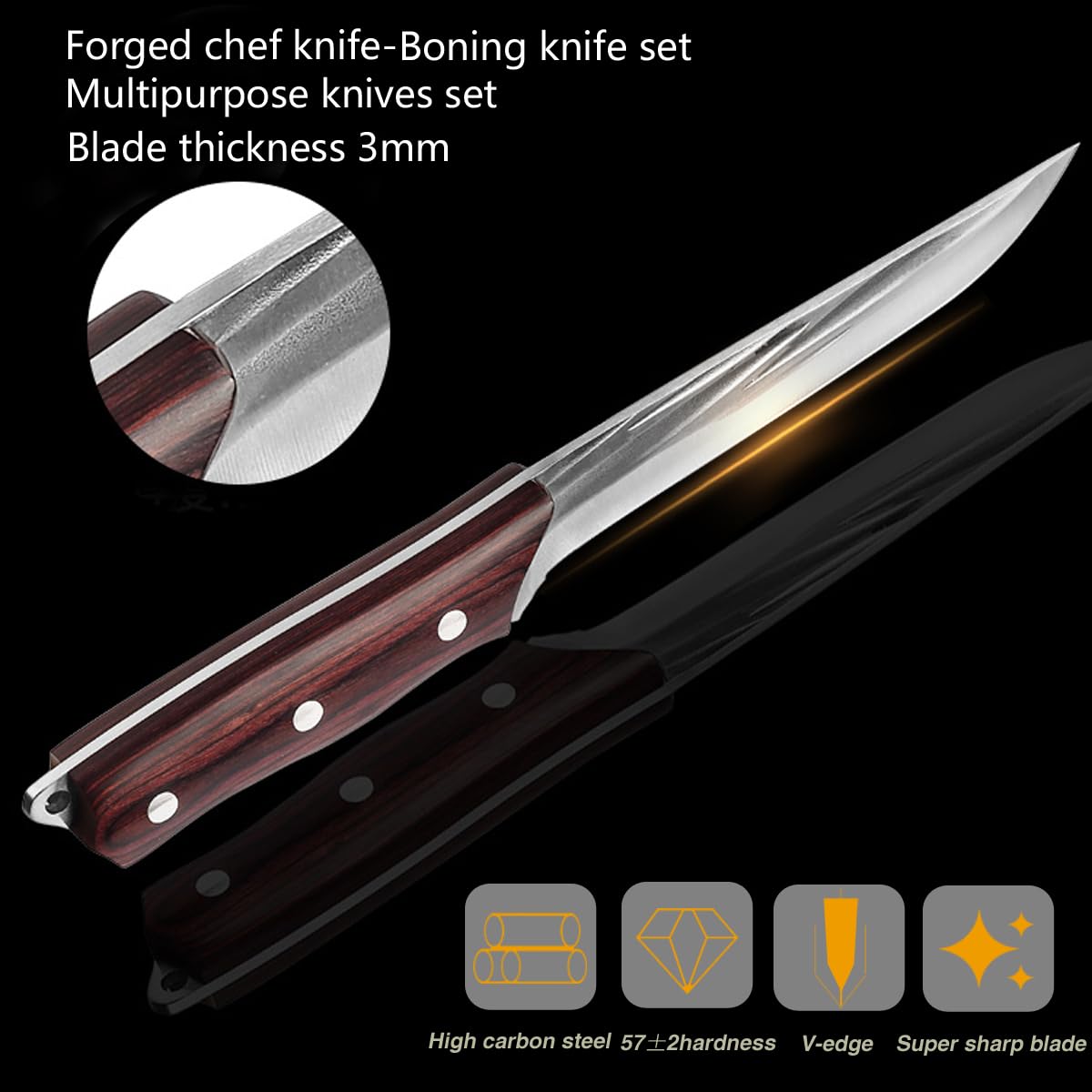 Premium High Carbon Stainless Steel Chef Knife & Boning Knife Set - Professional Kitchen Knives with Ergonomic Handle for Slicing, Carving & Deboning - Perfect for Home Chefs, Butchers & Culinary Enthusiasts
