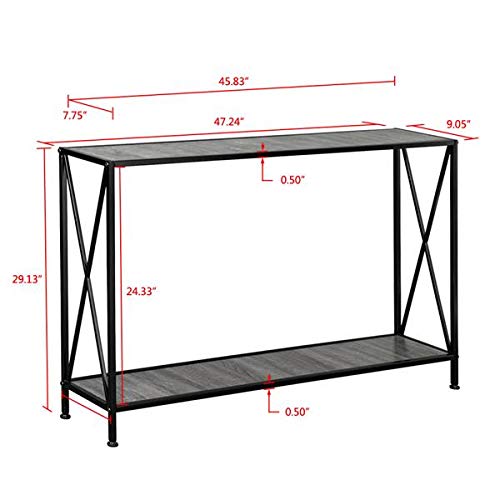 Modern 2-Tier X-Design Console Table with Storage Shelf - Sofa Side Table, Bookshelf & Entryway Accent Table for Living Room, Hallway - Artisasset Grey MDF | Perfect for Small Spaces, Home Decor & Organizing Entryways