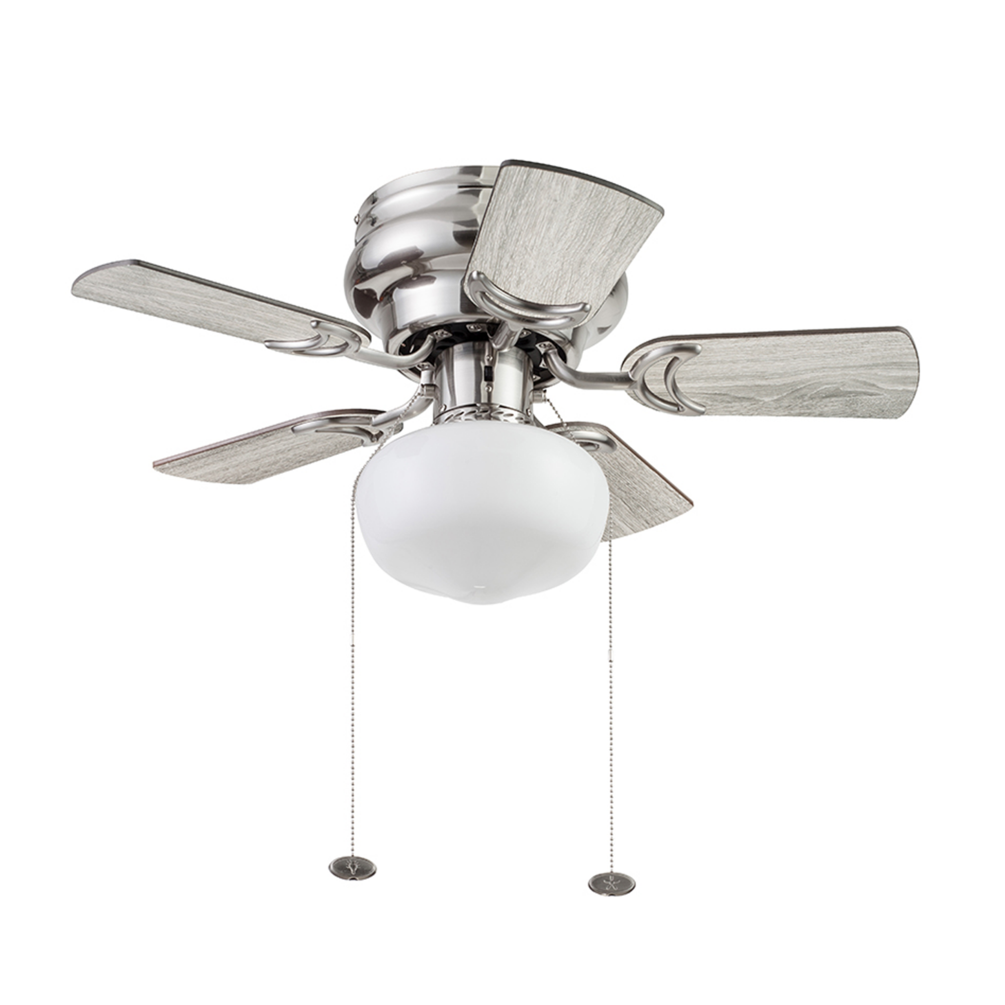 28 Inch Brushed Nickel Ceiling Fan with Pull Chain - Modern Indoor Cooling Fan for Living Room, Bedroom, and Office